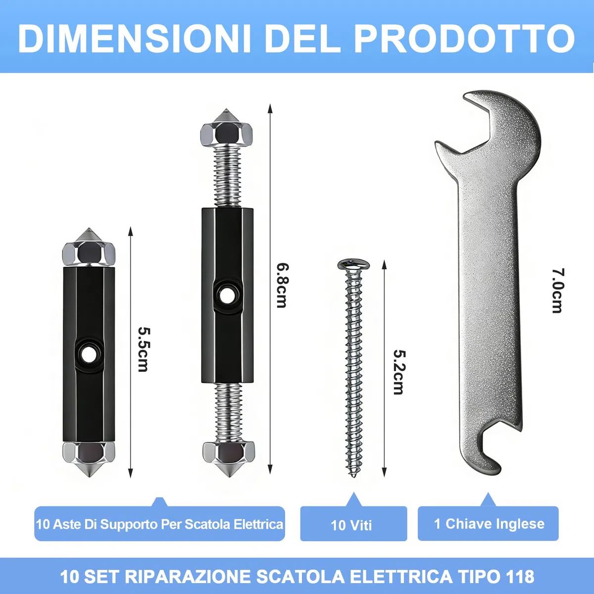 10 Set Riparazione Scatola Elettrica Tipo 118 – Asta di Supporto per Cassetta di Derivazione Esterna, Accessori per Elettricista, Kit Ripristino Scatole e Parti Elettriche