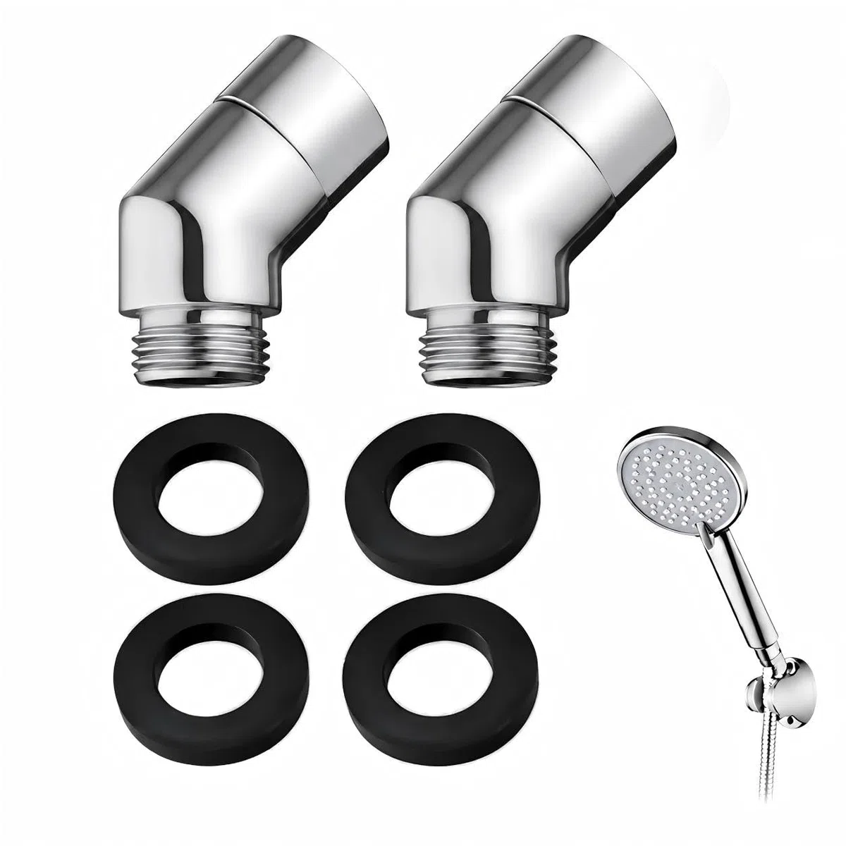 Adattatore Doccia 135 Gradi Raccordo angolare 1/2 Pollice Set 2 Pezzi Estensione doccetta Girevole Ottone Cromato con Guarnizione Bagno Spazio Ridotto