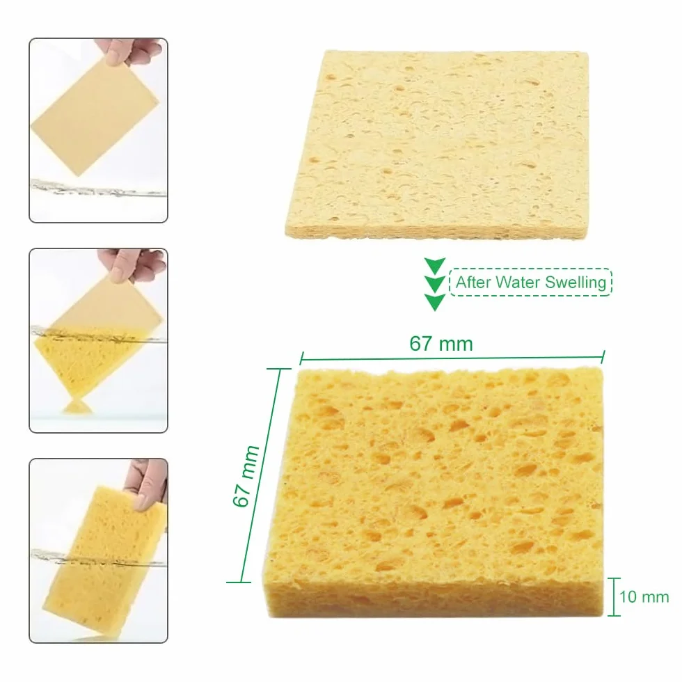 Spugna per Pulizia Saldatore 10 Pcs - Spugnetta per Punte di Ferro da Saldatura - Ricambio per Stazioni di Saldatura - Strumento di Pulizia per Pastiglie e Punte (61x61x2.7 mm)
