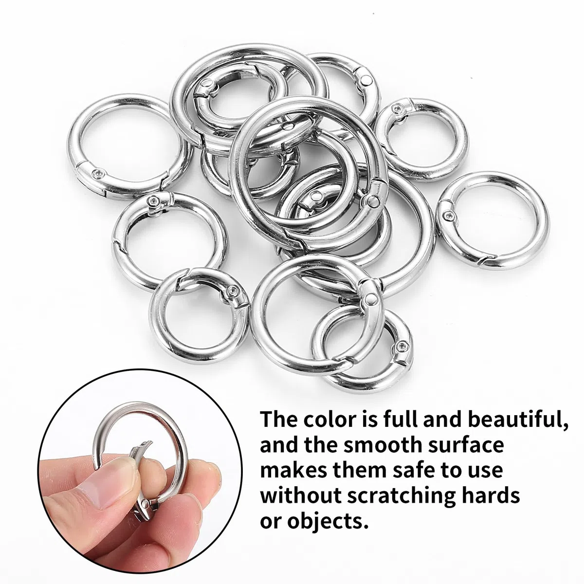 30 Pz Scatto Molla Rotonda Multi-misura, Moschettoni per Borse a Innesco Gancio, Accessori Anelli per Borse Uncinetto, Anello Portachiavi a Molla per Zaini Bagagli Cinghie Artigianato, Oro/Argento