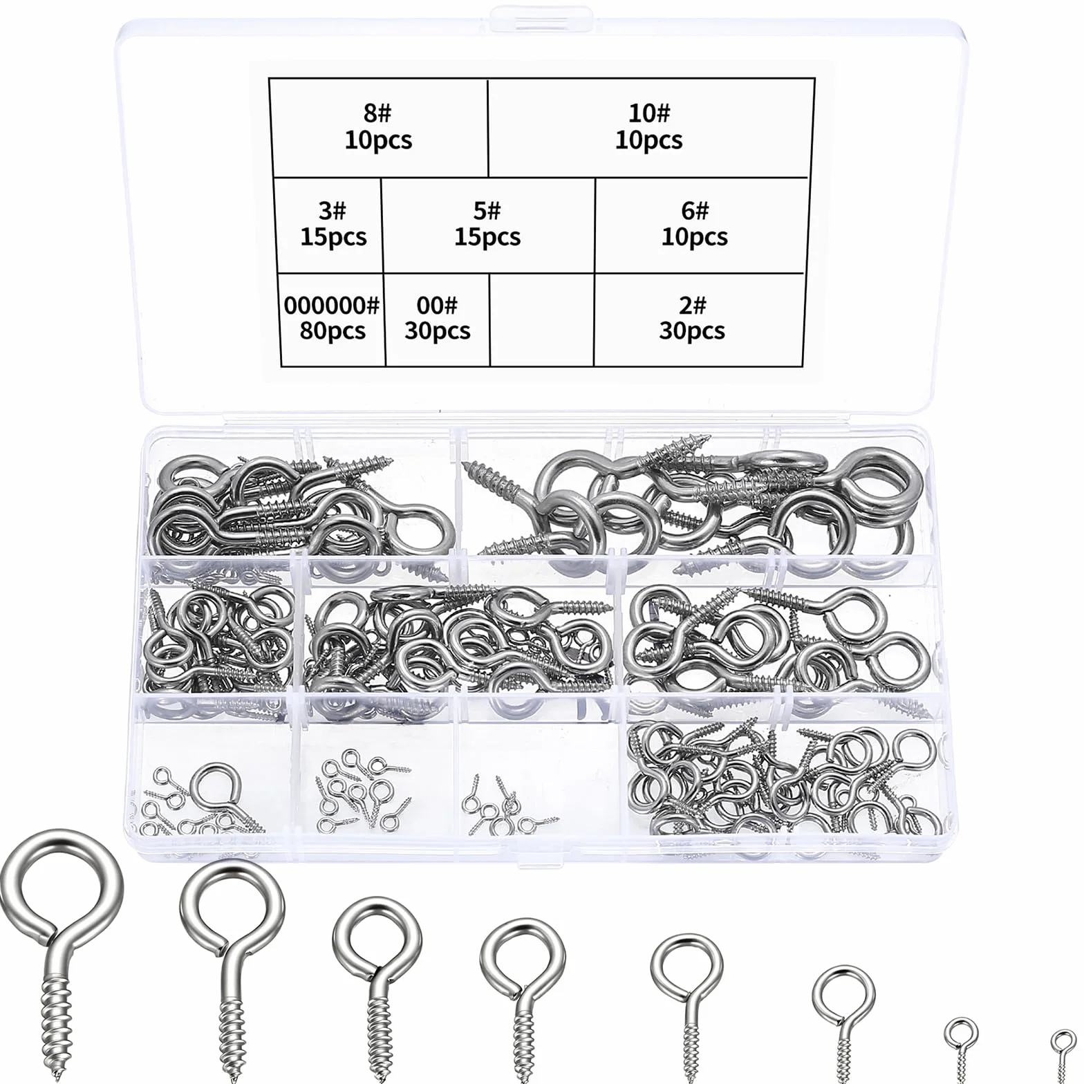 200 PzViti ad Occhiello Resistenti, Viti ad Occhiello Autofilettanti, Viti ad Anello con filettatura per legno, piante rampicanti da giardino e da casa (8 misure)