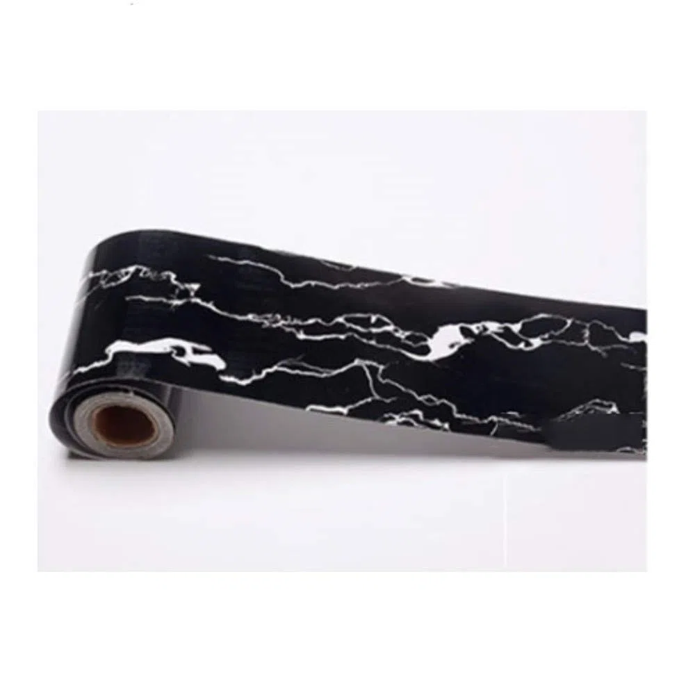 Pellicola autoadesiva, carta effetto marmo nero, per parete e battiscopa, bordo adesivo, per pavimento del soggiorno, 5 m x 10 cm, bianco