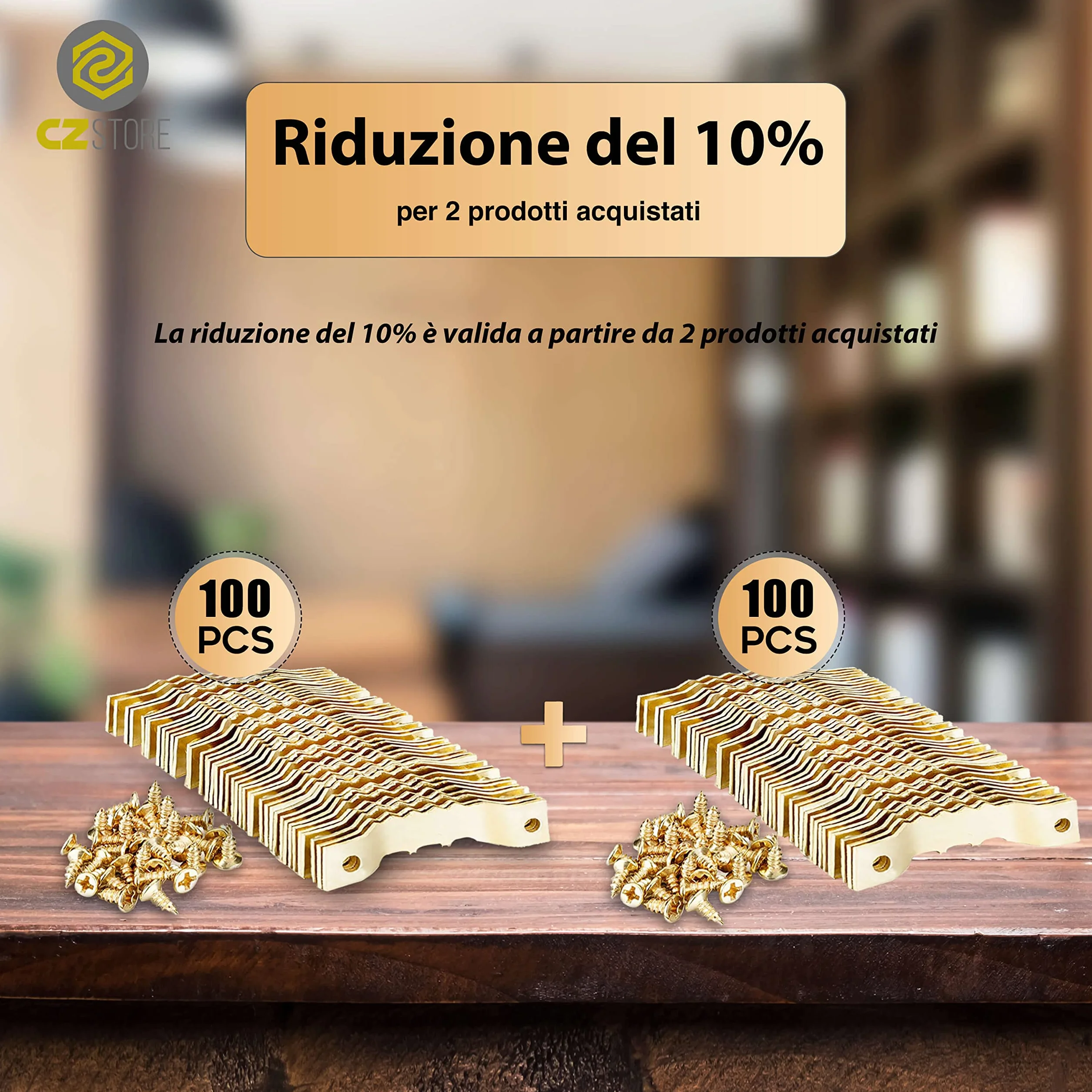 Ganci per Cornici in Metallo Dorato Rivestito in Ottone Dentellati - Accessori per Appendere Quadri - Incluse 200 Viti