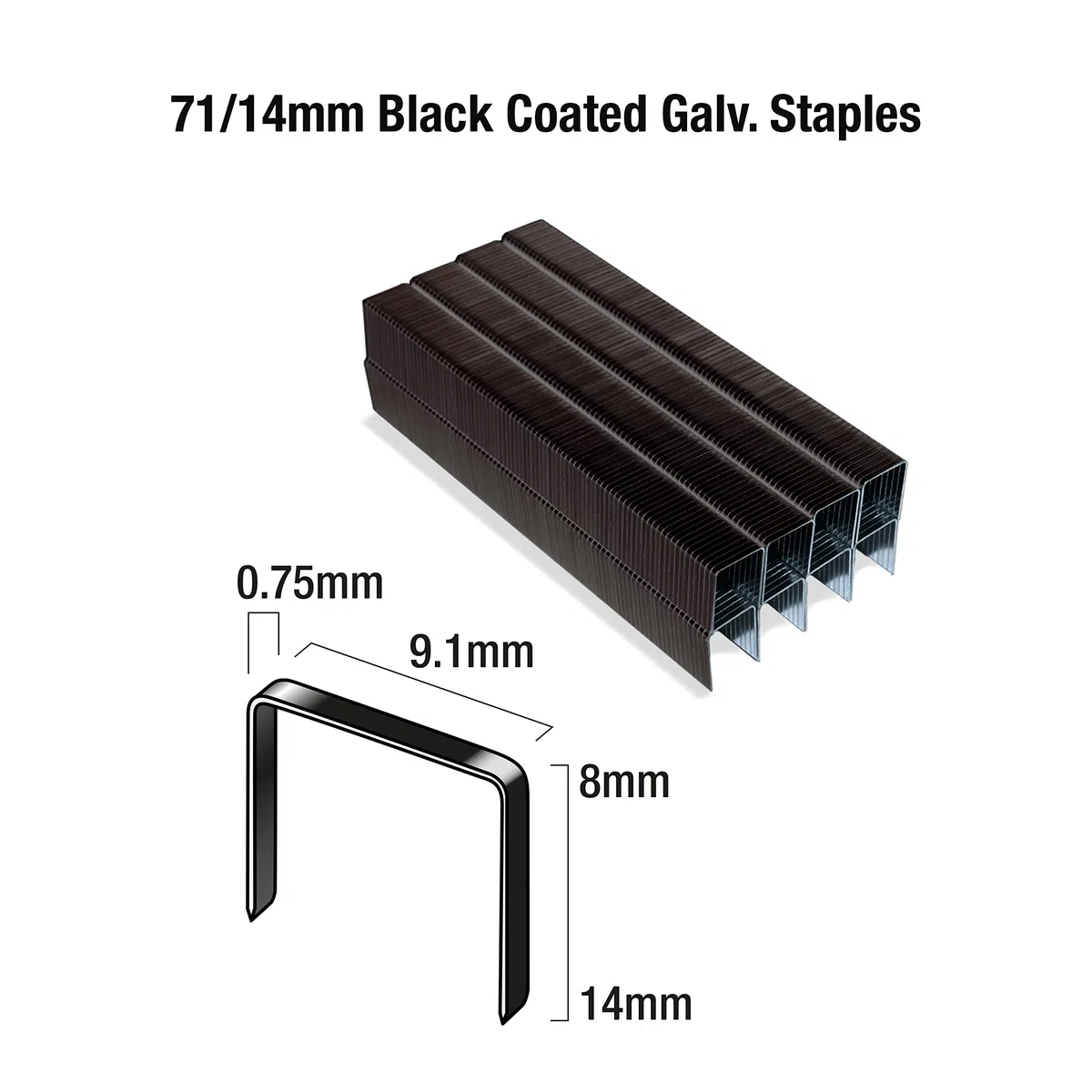 Tacwise 0374 Graffette Nere Galvanizzate per Tappezzeria Tipo 71/14 mm, Confezione da 10.000