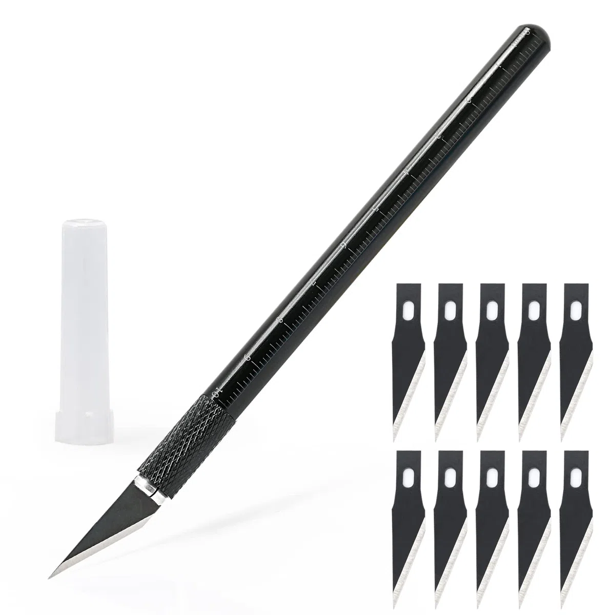 EHDIS Taglierino di precisione con 10 lame di olio antiruggine, Bisturi Modellismo, Cutter di Precisione con Scala, per Lavoro Artistico Fai Da Te Taglio, Scultura, Nero