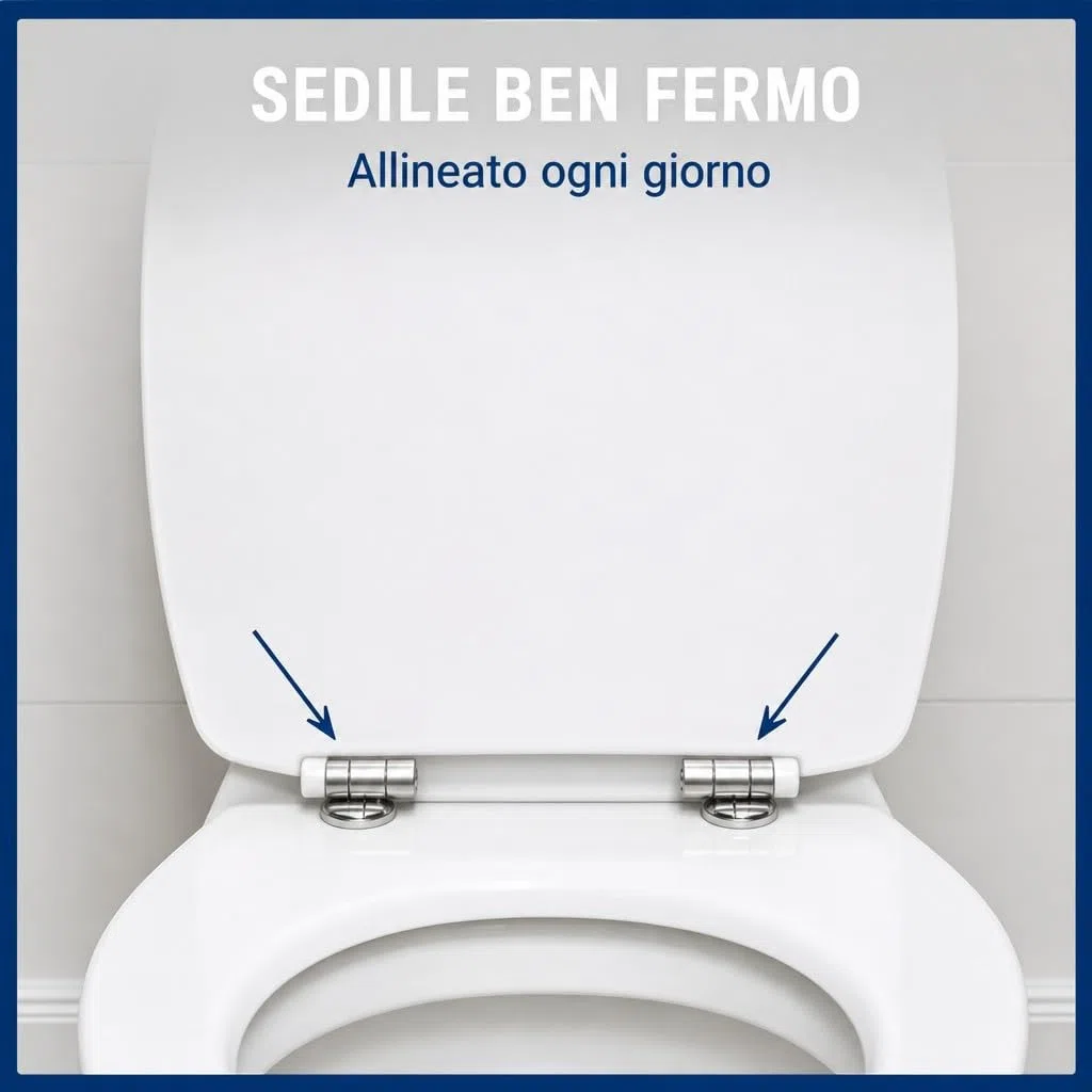 Cerniere Copriwater Universali Acciaio Inox HM con Viti e Guarnizioni, Kit Fissaggio Sedile WC Rotondo MDF Legno Resina, Ricambio Tavoletta WC