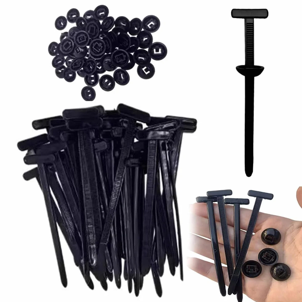 Fibbia universale per fascette stringicavo in nylon, resistente, autobloccante, con perno e bottone, nuova fibbia multifunzionale per fascette stringicavo, nere resistenti ai ragg (200 Pcs)