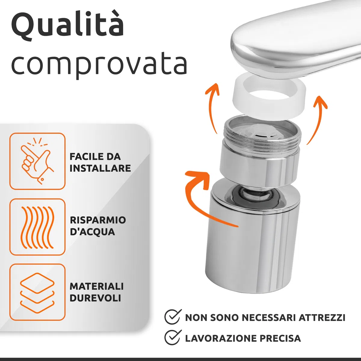 ECENCE Aeratore Rubinetto Cucina Può Girevole a 360° in cromo, Rompigetto Rubinetto Cucina, Adatto Rubinetti Lavandino M24 Aeratore per Cucina e Bagno