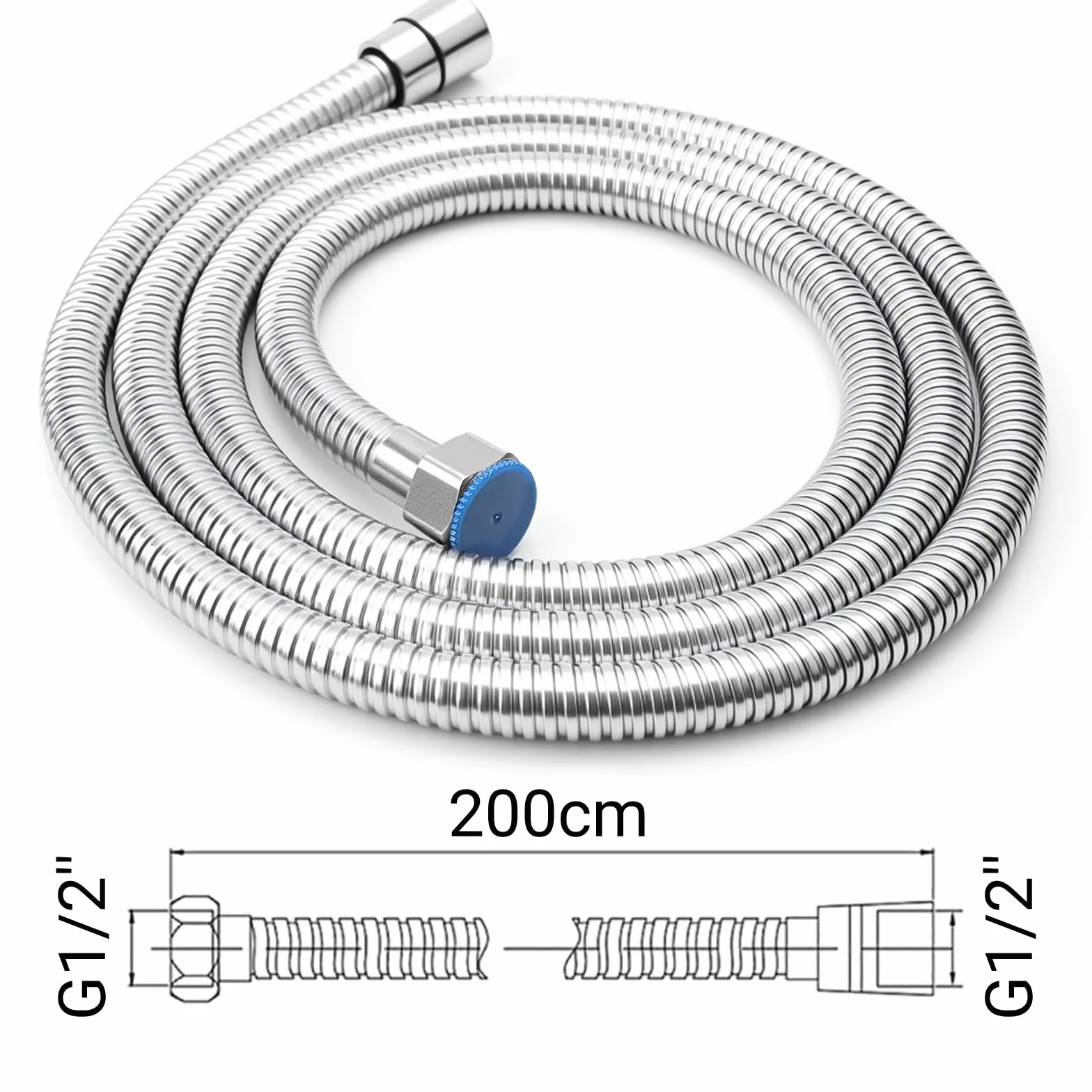 Tubo Doccia - Flessibile Doccia Tubo Doccia Flessibile 2 metri in Acciaio inox con protezione antitorsione attacco standard tubo ad pressione anti perdite adatto a tutti i soffioni doccia(Argento)