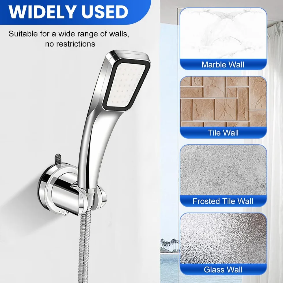 Supporto per Soffione Doccia con Ventosa,Supporto Doccino Senza Forare,Porta Doccino Muro Universale,Porta Soffione Doccia Regolabile,Shower Head Holder per Fissare e Regolare - Argento