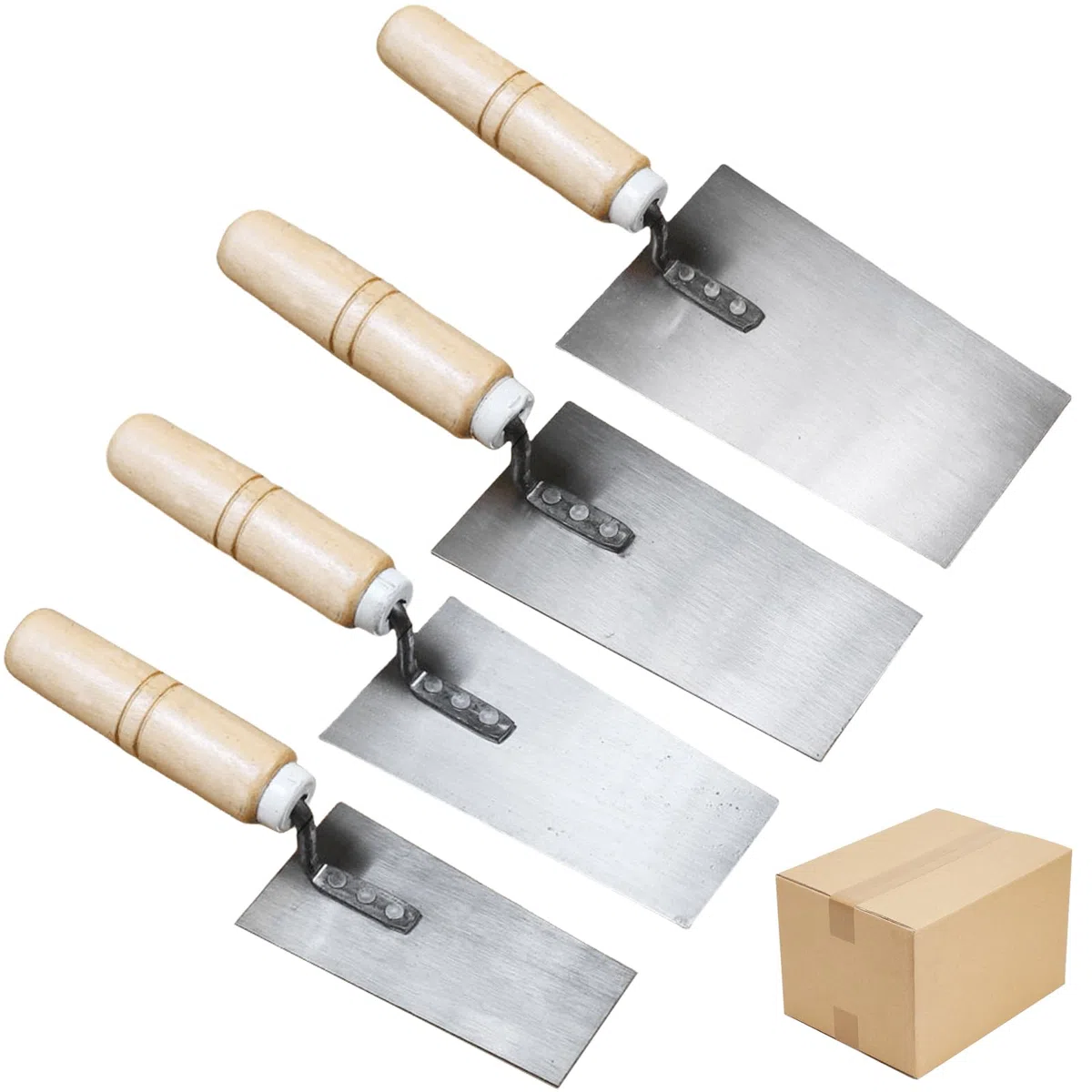 Set di 4 cazzuole da muratore in acciaio inox, a forma di trapezio, in acciaio inox, con manico in legno, spatola per stucco, spatola per stucco, spatola per stucco, spatola per stucco, spatola per