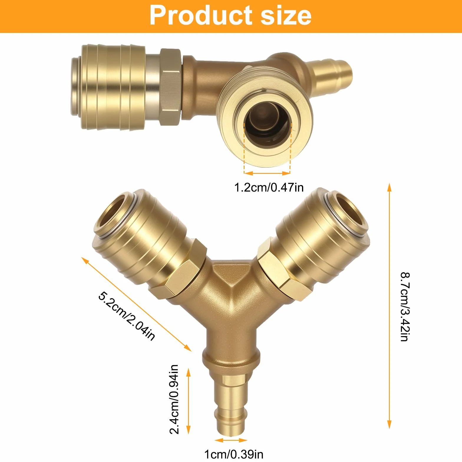 Collettore Aria da 1/4", Raccordi Aria Compressa, Raccordi Compressore Arias a 2 Vie, Collettore in ottone a 2 vie, Attacco rapido con filettatura maschio NW 7,2 da 1/4" a Y manuale