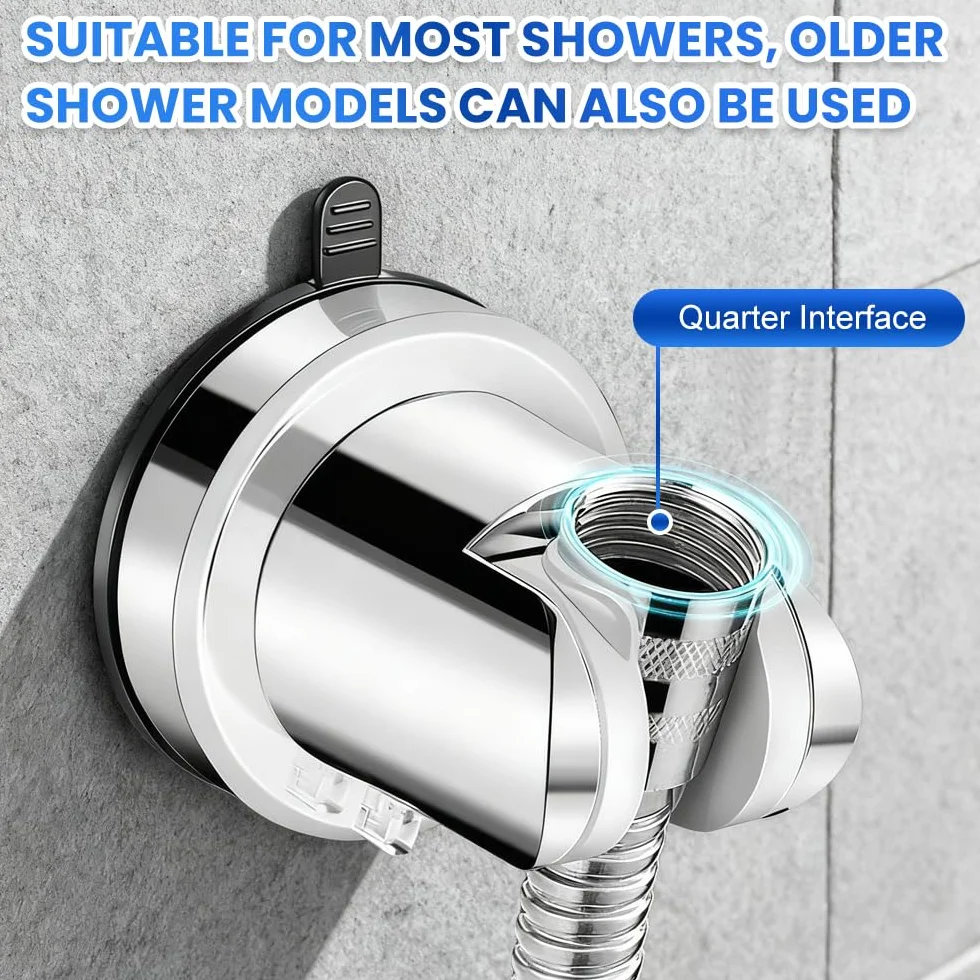 Supporto per Soffione Doccia con Ventosa,Supporto Doccino Senza Forare,Porta Doccino Muro Universale,Porta Soffione Doccia Regolabile,Shower Head Holder per Fissare e Regolare - Argento