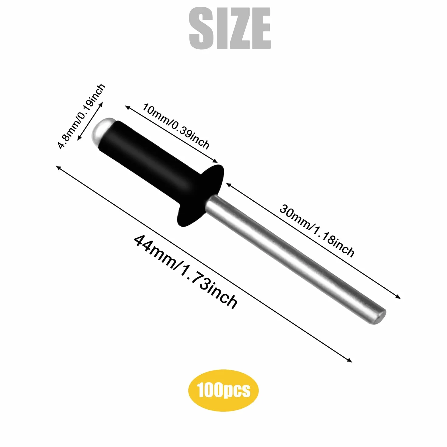 Rivetti Alluminio Neri 4.8x10mm 100 Pezzi Rivetti Pop Ciechi Acciaio Inox per Pistola a Testa Bombata