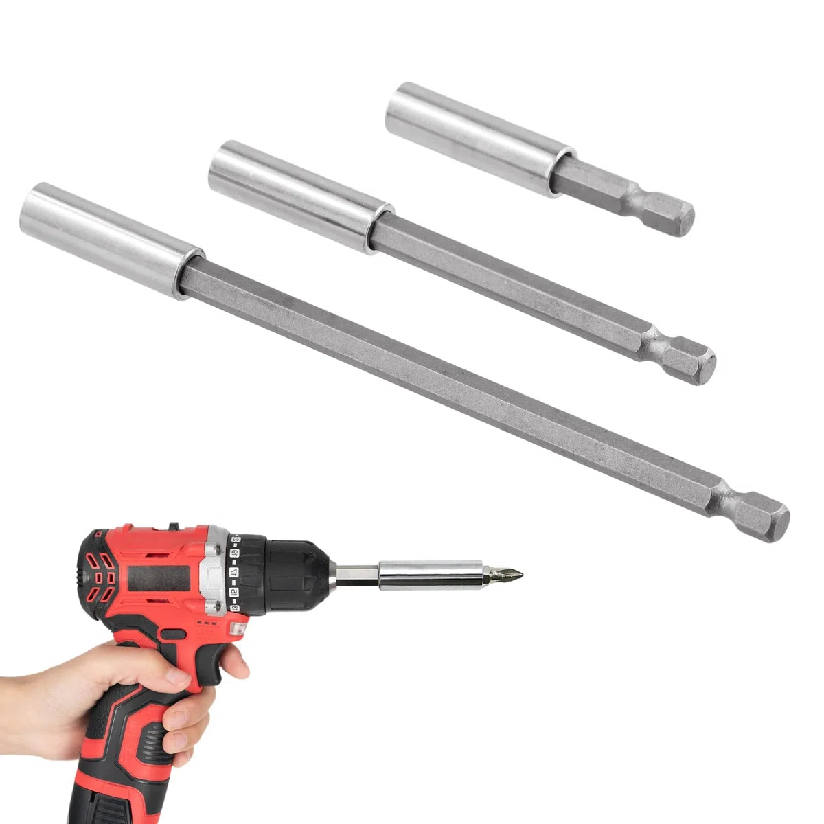 Joyan Set di 3 prolunghe per trapano con albero esagonale magnetico - Per viti e dadi - Supporto estensibile per avvitatore e trapano a batteria