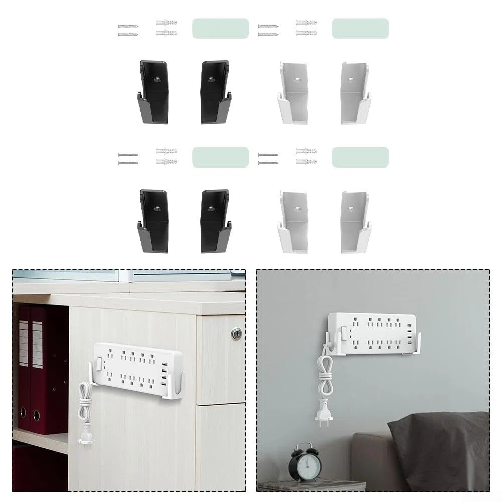 Supporto da parete per ciabatta, 2 set, installazione punzone per casa, ufficio e dormitorio, design salvaspazio (bianco)