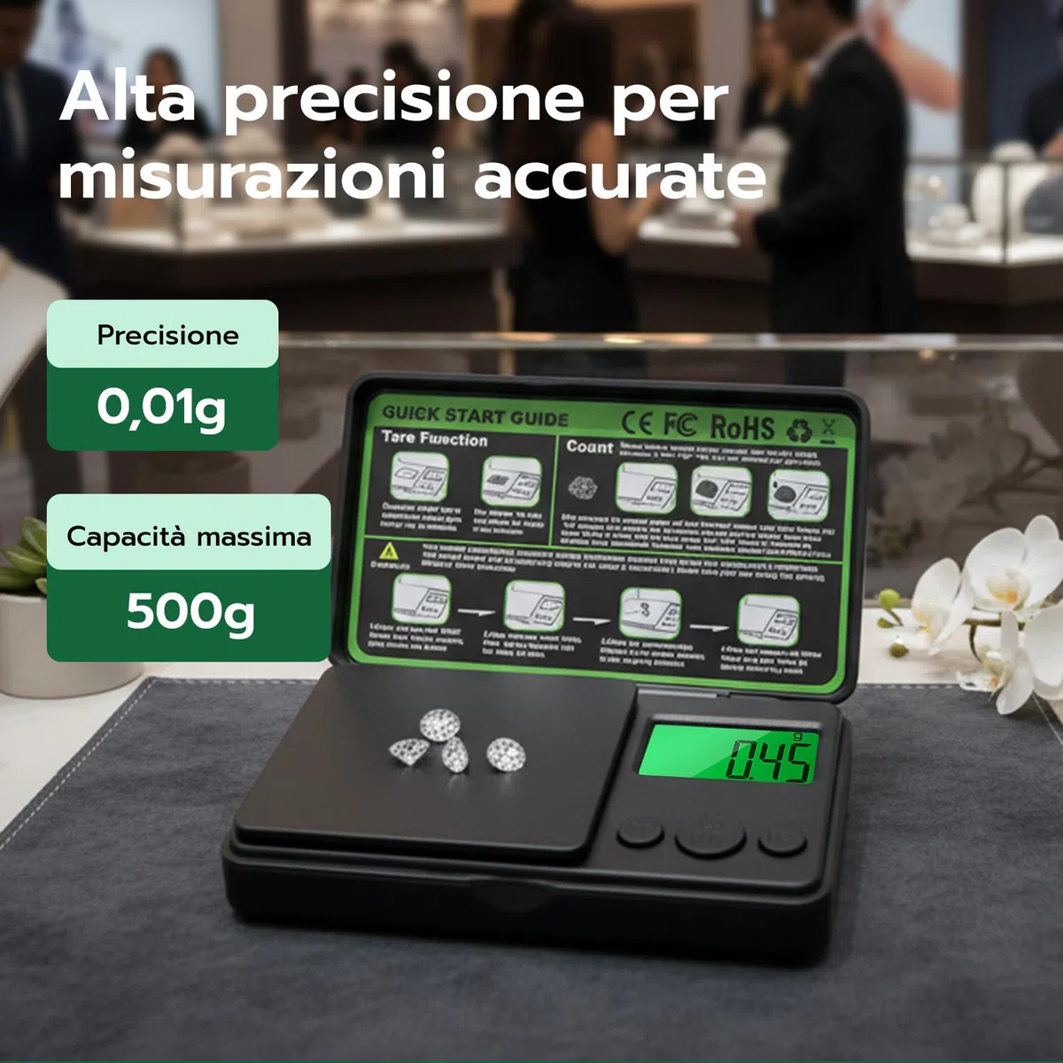 500g/0.01g Bilancia di Precisione, Bilancia Digitale Grammi con Funzione di Tara e 7 Unità di Misura,Mini Bilancia Tascabile Portatile per Gioielli Cucina,Bilancino di Precisione Digitale