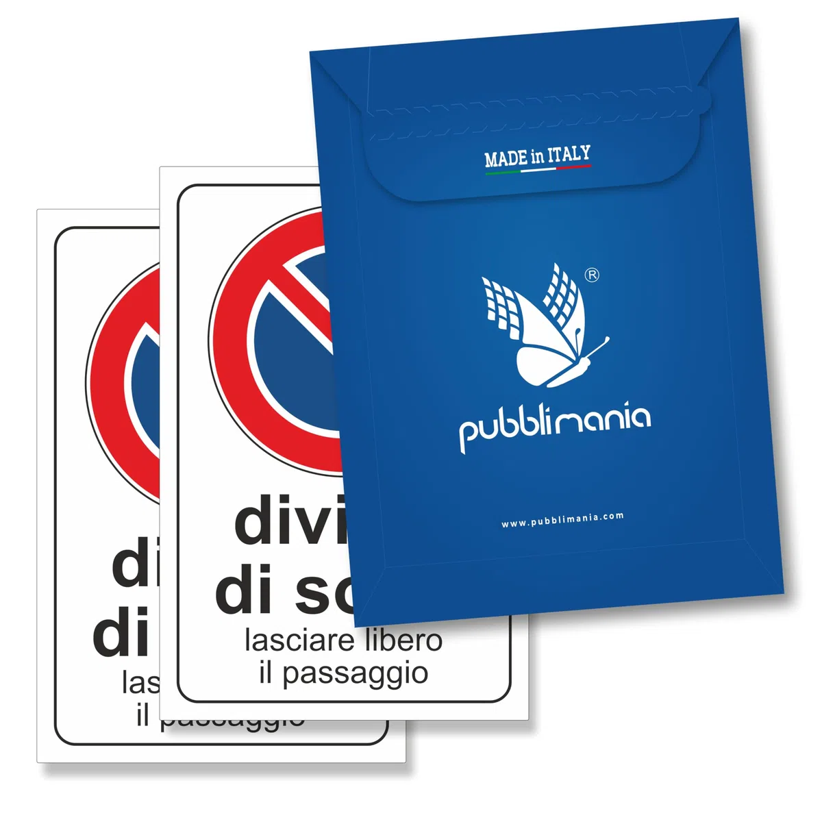 Pubblimania 2 Adesivi Divieto di Sosta, Lasciare Libero Il Passaggio, cm 20x30 pellicola adesiva morbida, impermeabili (2 Divieto di Sosta Cm 20x30)