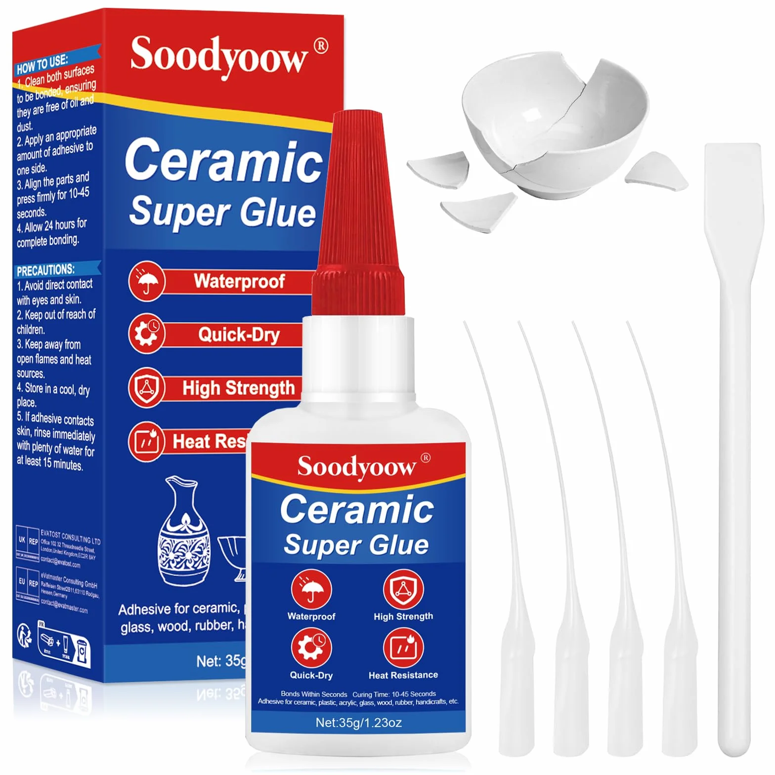 Colla per Ceramica 35g, Adesivo Istantaneo Forte, Impermeabile e Trasparente, per Riparare Porcellana, Ceramica, Vetro e altro, Perfetta per Fai da Te