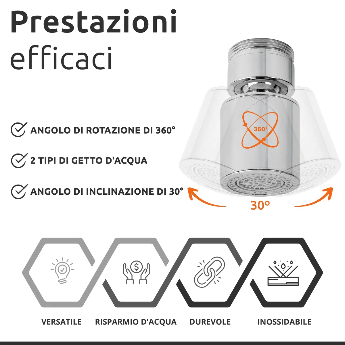 ECENCE Aeratore Rubinetto Cucina Può Girevole a 360° in cromo, Rompigetto Rubinetto Cucina, Adatto Rubinetti Lavandino M24 Aeratore per Cucina e Bagno