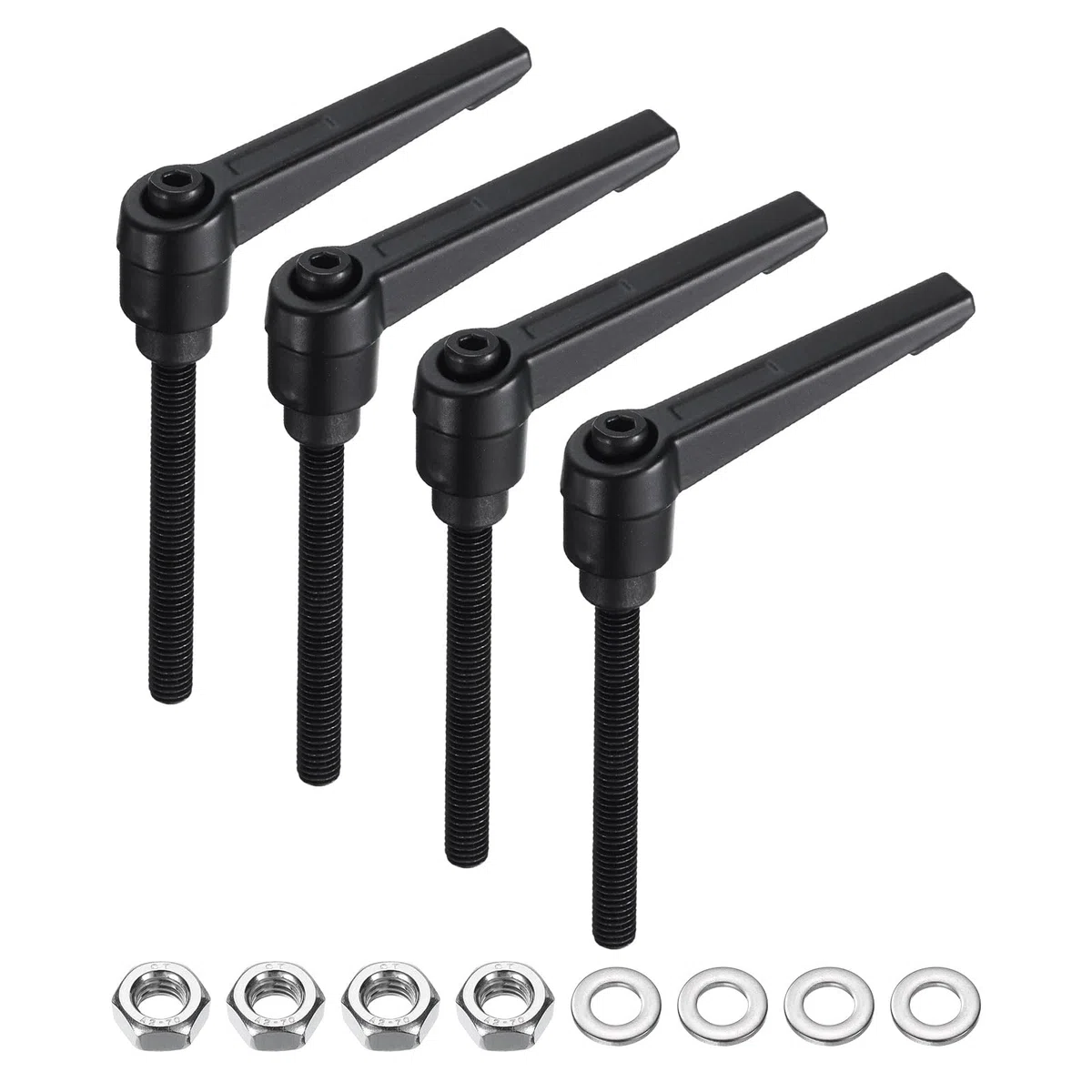 QUARKZMAN 4 manopole regolabili a leva M6 x 60 mm, filettatura metrica con dadi, rondelle di livello, set di manopole rotanti, bulloni con leva di bloccaggio