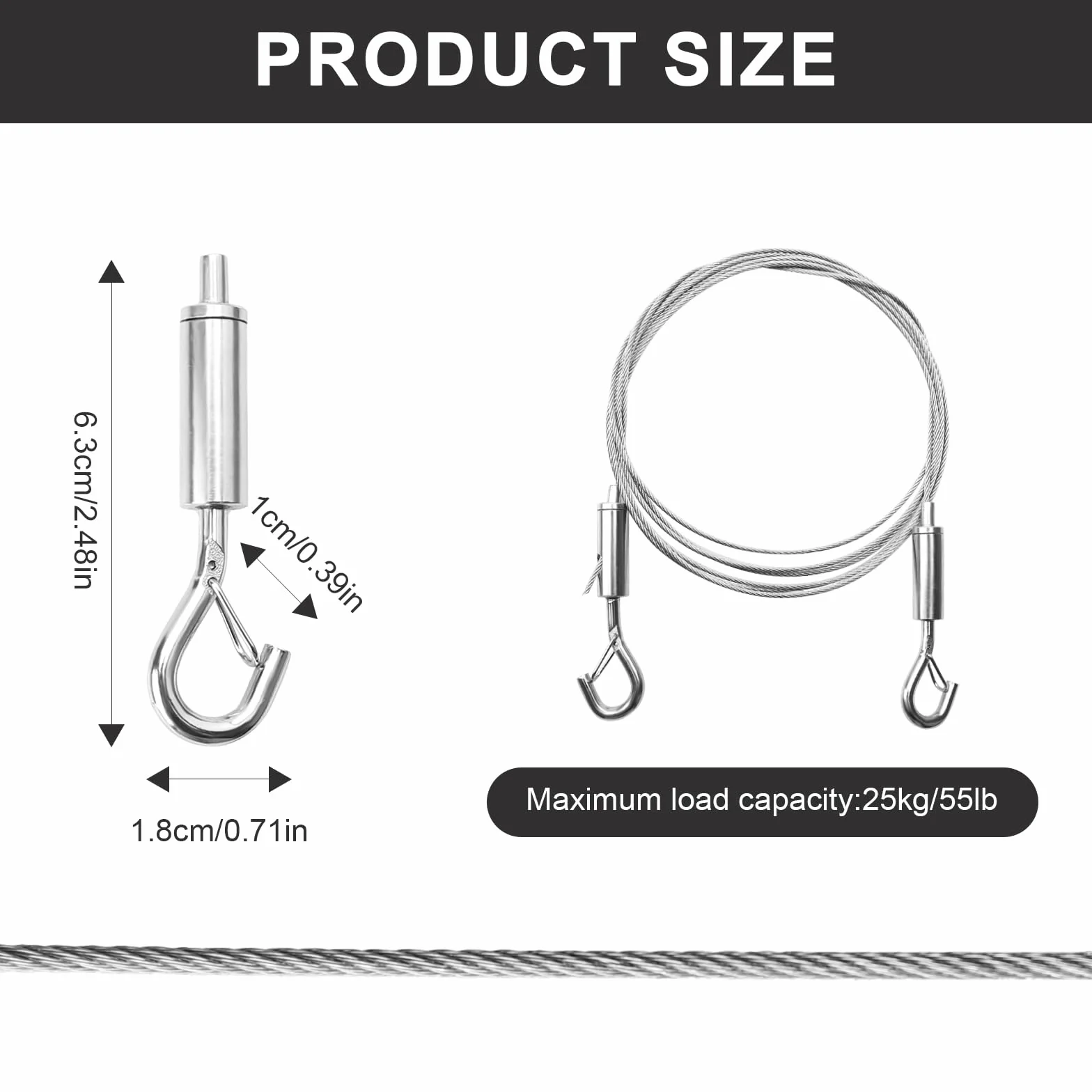 Fune in Filo d'Acciaio 6 Pezzi 1.5mm Cavo di Sicurezza Acciaio Inox con Gancio - 2m Carico Max 25 KG