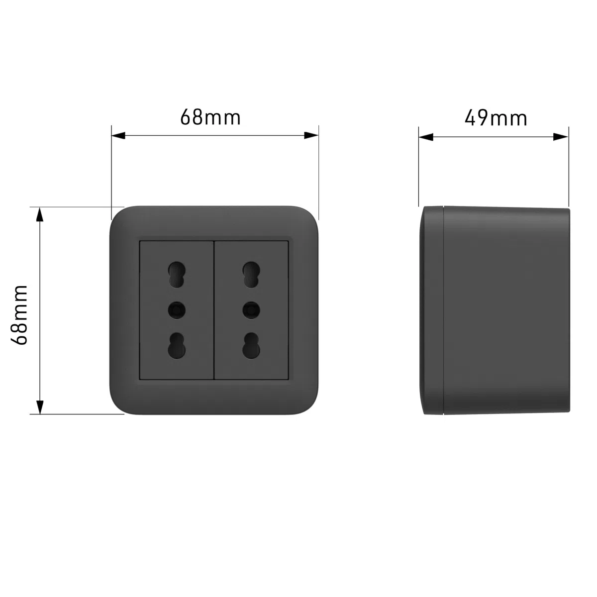 Electraline 60479 contenitore da superficie FIXA con due prese bivalenti (10/16A), Nero, IP40, compatibile per installazione con tubo rigido e canalina