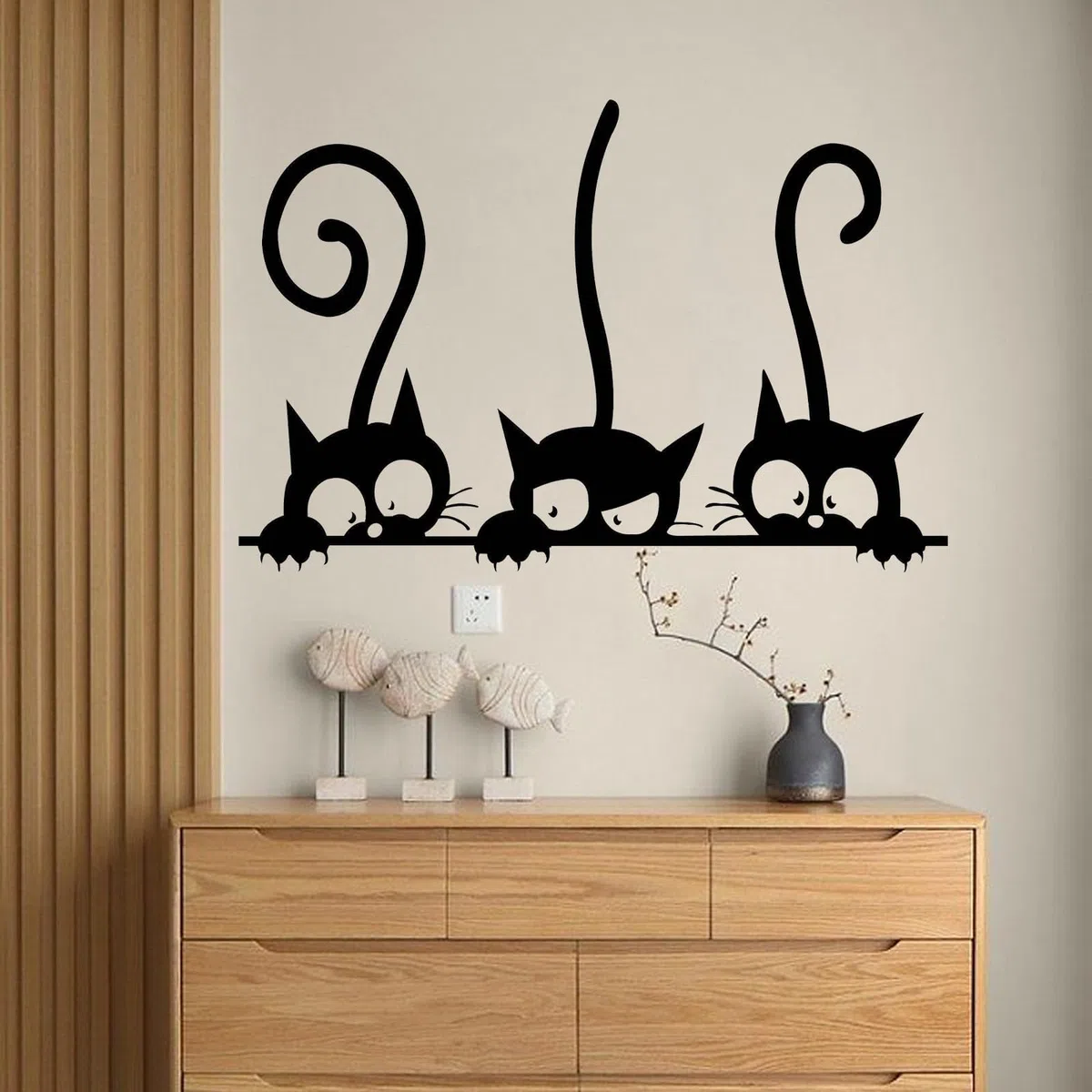 Set di 4 Adesivi Murali Neri Gatti, Divertente Adesivo Da Parete Gatto Nero, Muro Decorazione, Adesivi Muro Gatti, per Soggiorno Camera da letto Camera dei Bambini Corridoio Finestra