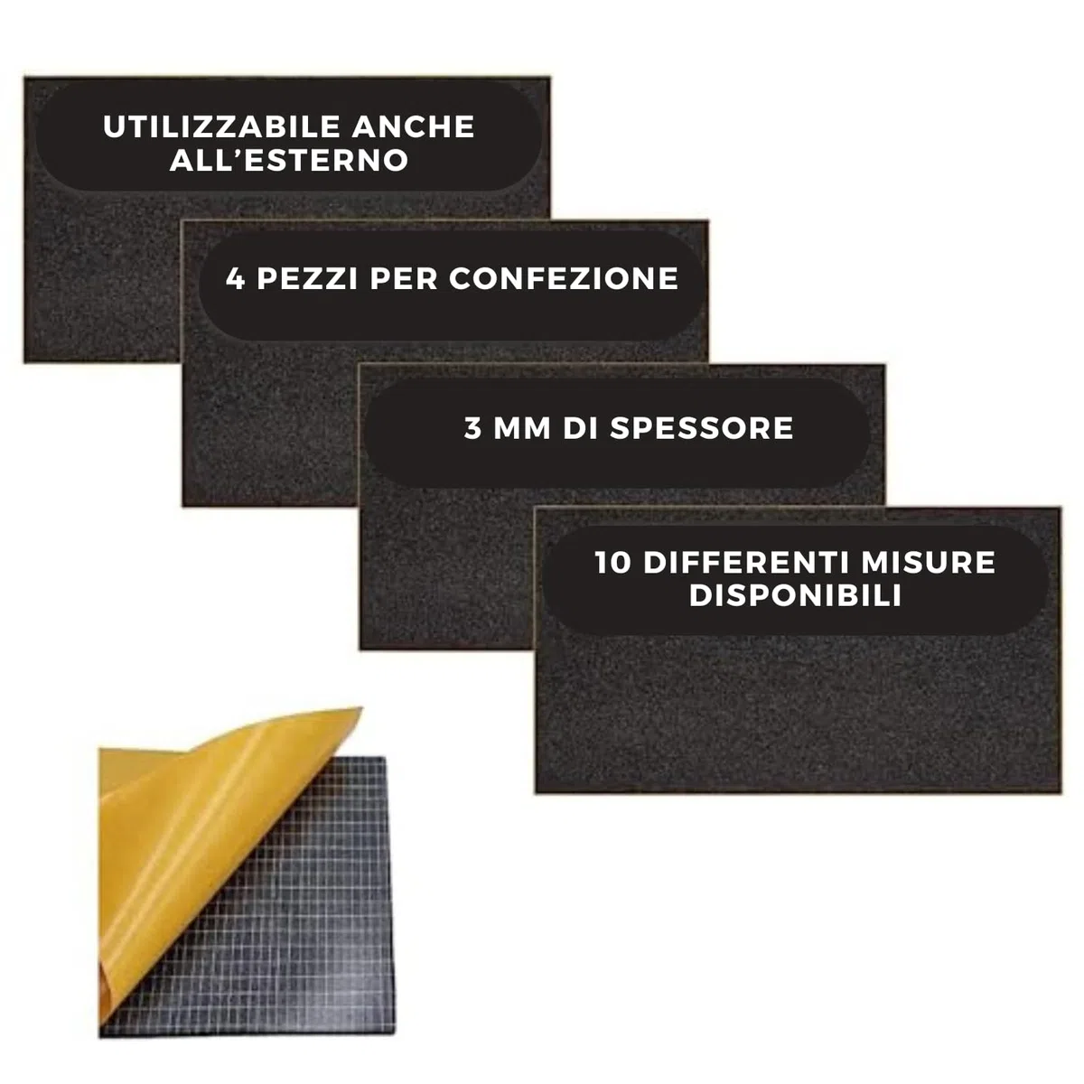 ACIT Foglio di neoprene adesivo isolante, Confezione da 4 fogli, guarnizione adesiva, gomma adesiva, pannelli poliuretano espanso, gomma nera EPDM espansa (10 x 10 CM, Spessore 3MM)
