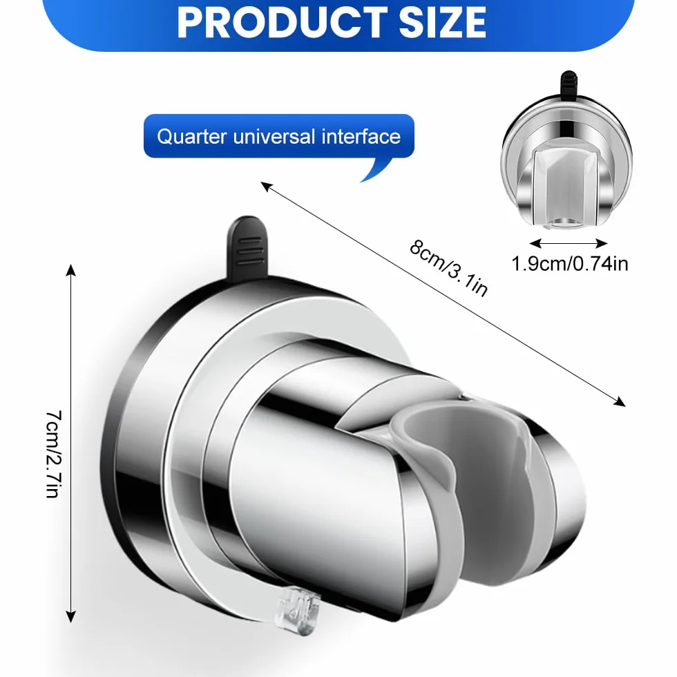 Supporto per Soffione Doccia con Ventosa,Supporto Doccino Senza Forare,Porta Doccino Muro Universale,Porta Soffione Doccia Regolabile,Shower Head Holder per Fissare e Regolare - Argento