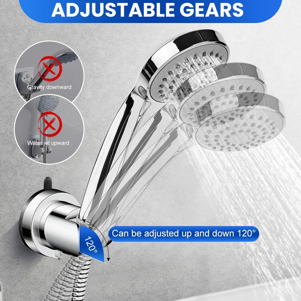 Supporto per Soffione Doccia con Ventosa,Supporto Doccino Senza Forare,Porta Doccino Muro Universale,Porta Soffione Doccia Regolabile,Shower Head Holder per Fissare e Regolare - Argento