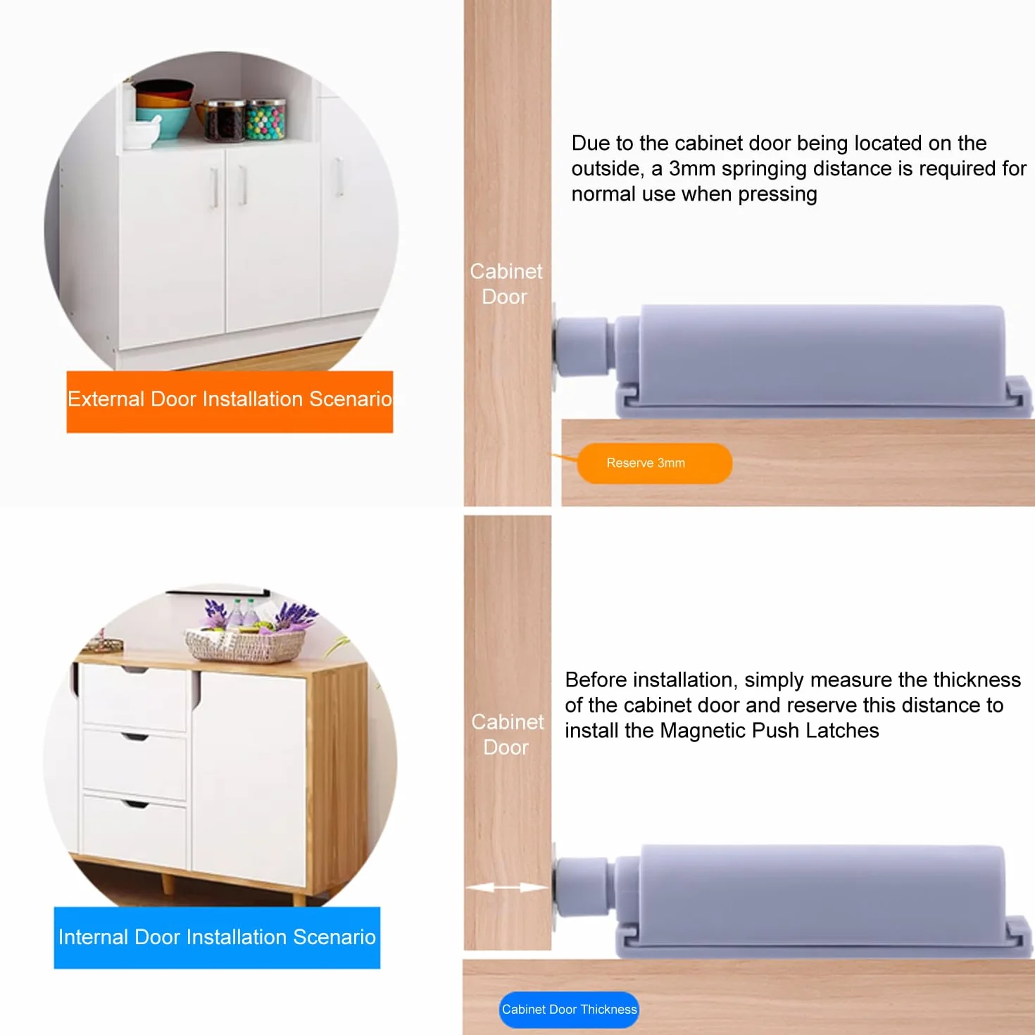Greluma 6 Pz Chiusura a spinta per porta, chiusura magnetica per porta nascosta, armadi, cassetti per camper, armadietti della cucina