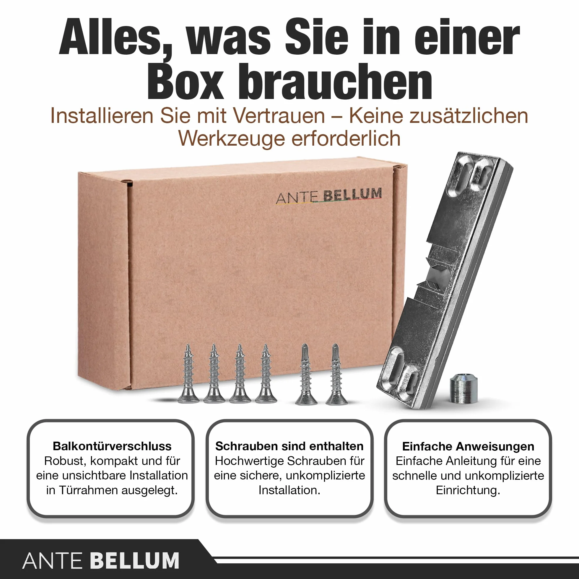 Chiusura invisibile per porta del balcone, sistema di porta del balcone, con molla di sicurezza e viti Ante Bellum