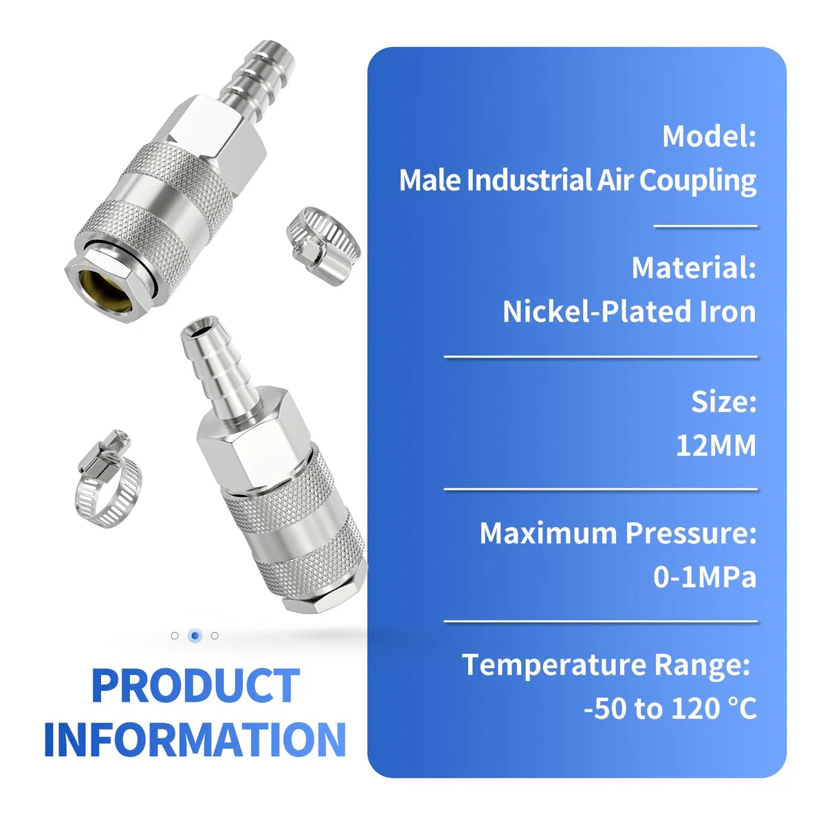2 pezzi maschio accoppiamento aria industriale con 12MM Hose Barb, ferro nichelatura flusso Quick Connect aria compressore pneumatico raccordi