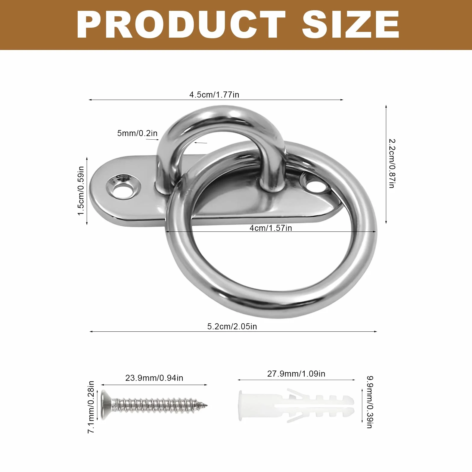 4 Pezzi Anellos per Legare Cavalli, Acciaio Inossidabile 304 Anello per Legare il Cavallo, Anello Metallico Ad Occhiello in Acciaio Inox Spessore 5 mm, Adatto per Scuderie, Studi di Yoga