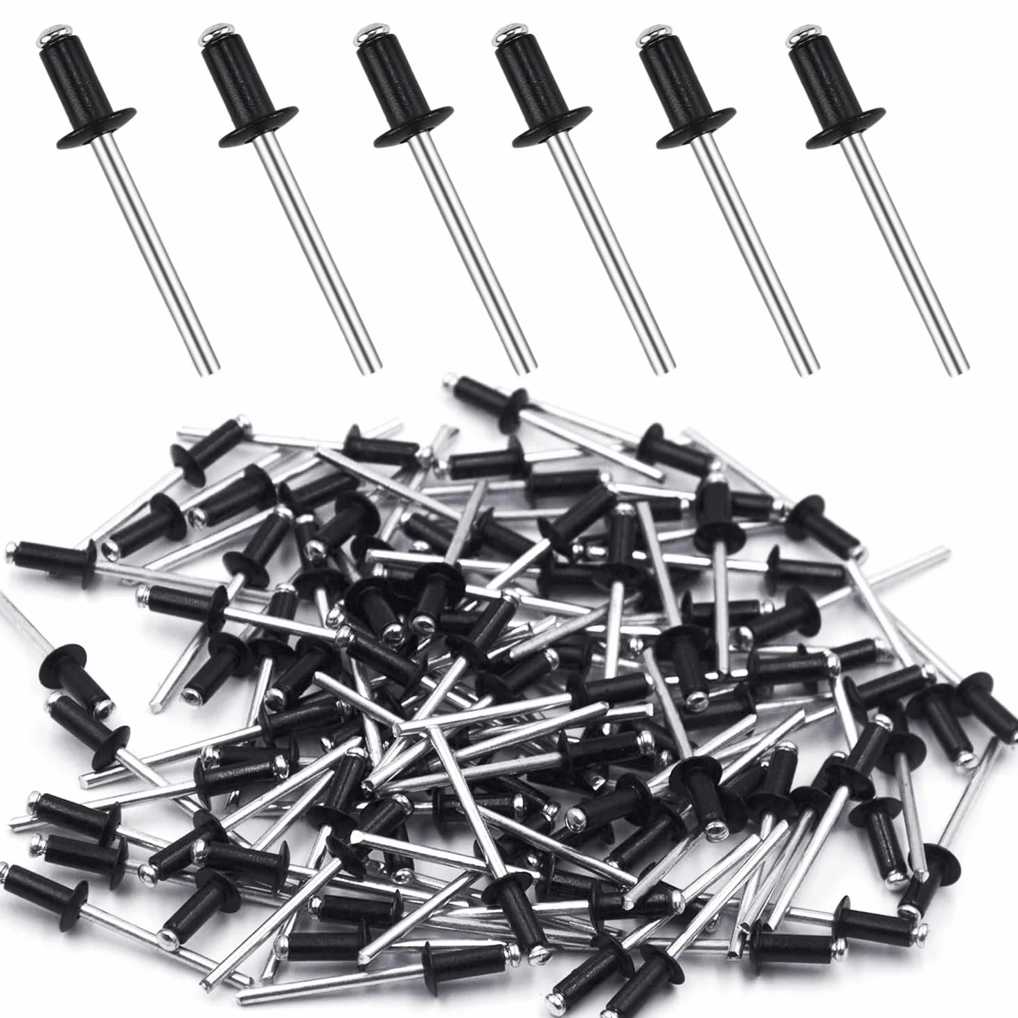 Rivetti Alluminio Neri 4.8x10mm 100 Pezzi Rivetti Pop Ciechi Acciaio Inox per Pistola a Testa Bombata