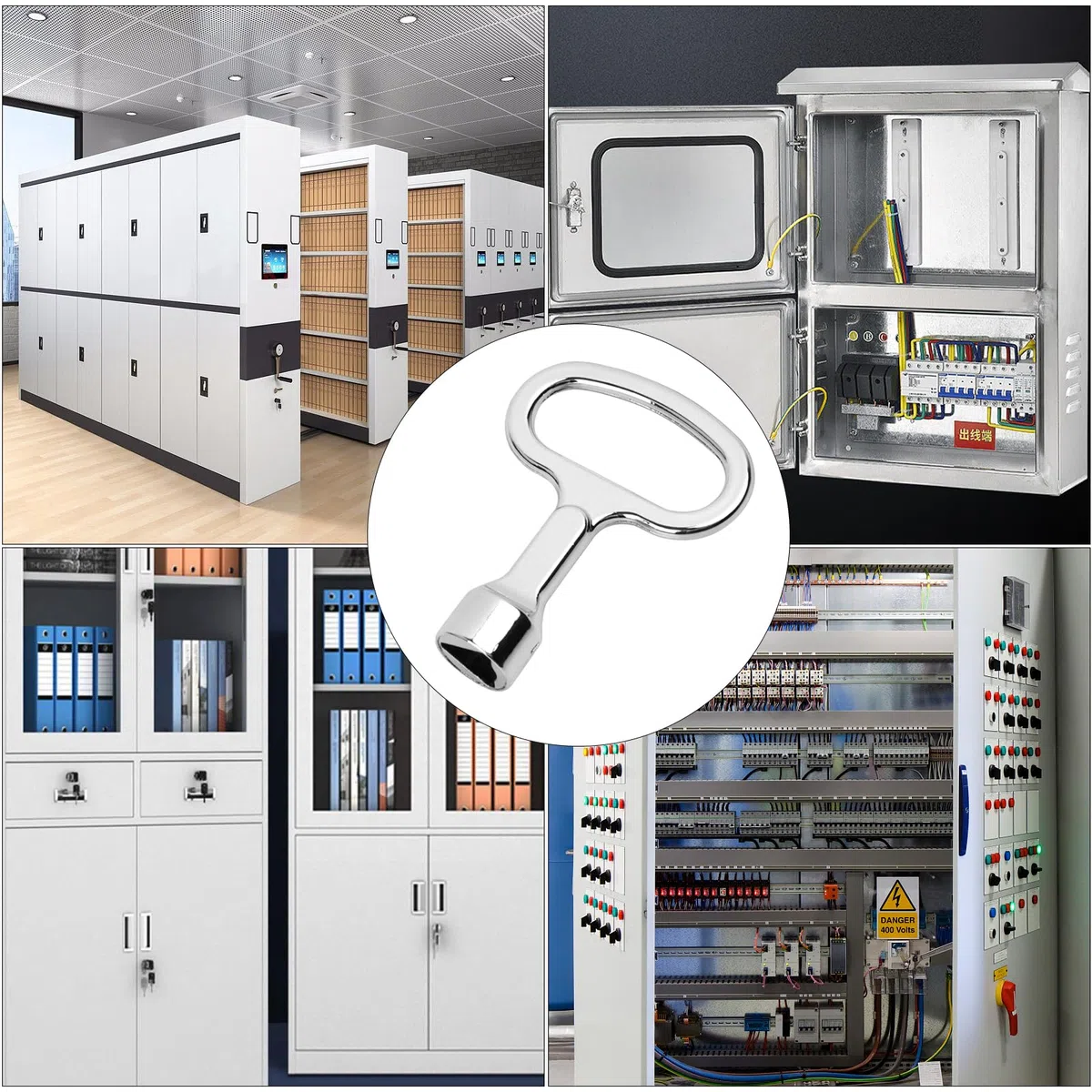 6 chiavi triangolari a bussola quadrate, chiave a croce per acqua, serratura universale in lega di zinco, per cassette elettriche, contatore di energia elettrica, box armadio