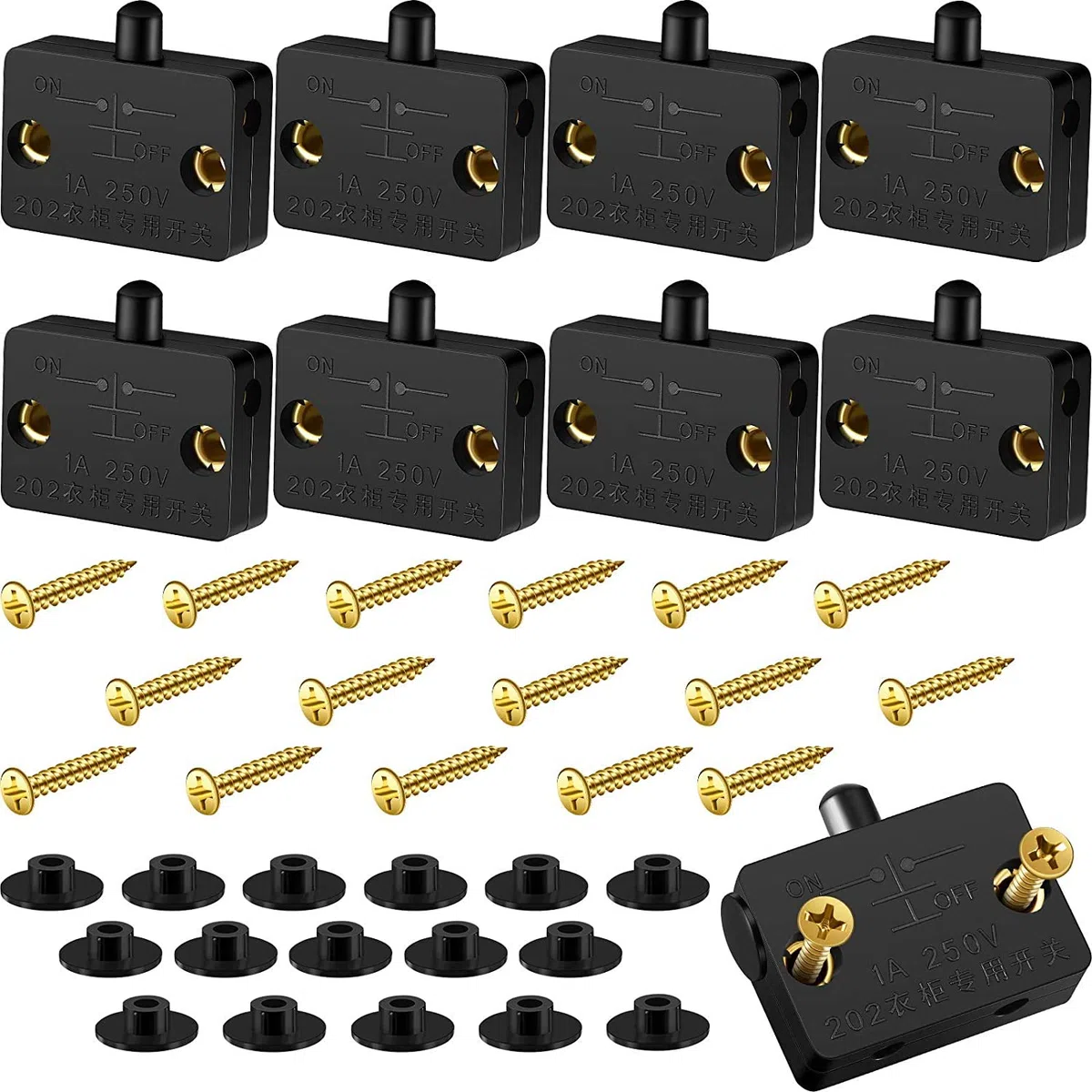 RUNCCI-YUN 8 Pezzi Interruttore Armadio per Porte Luce Push Porta di Contatto 250V 1A per Armadietti Switch (Nero)