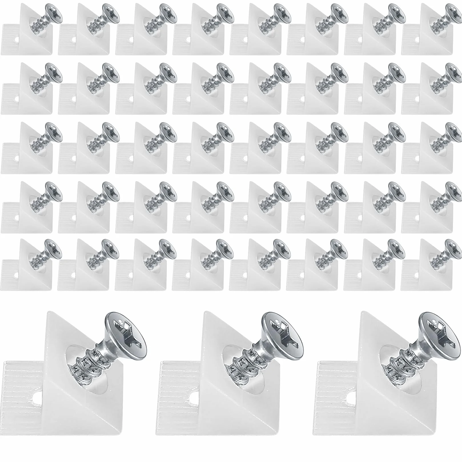 50 Pezzi Cunei di Fissaggio Stabilizzatori con Viti, Backplane Connettore Supporto Angolare Cunei Mobili Cassetto Casa Riparazione con Cunei riparazione per Cassetti Allentati (50, bianco)