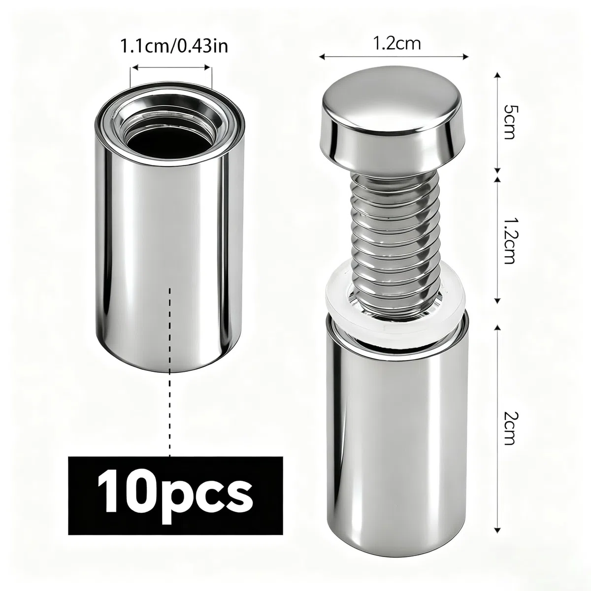 10 distanziatori, supporto a vite pubblicitario in acciaio inox, 12 x 25 mm, chiodi pubblicitari, fissaggi per vetro acrilico, pannelli, foto, segnaletica da parete per uffici e decorazioni