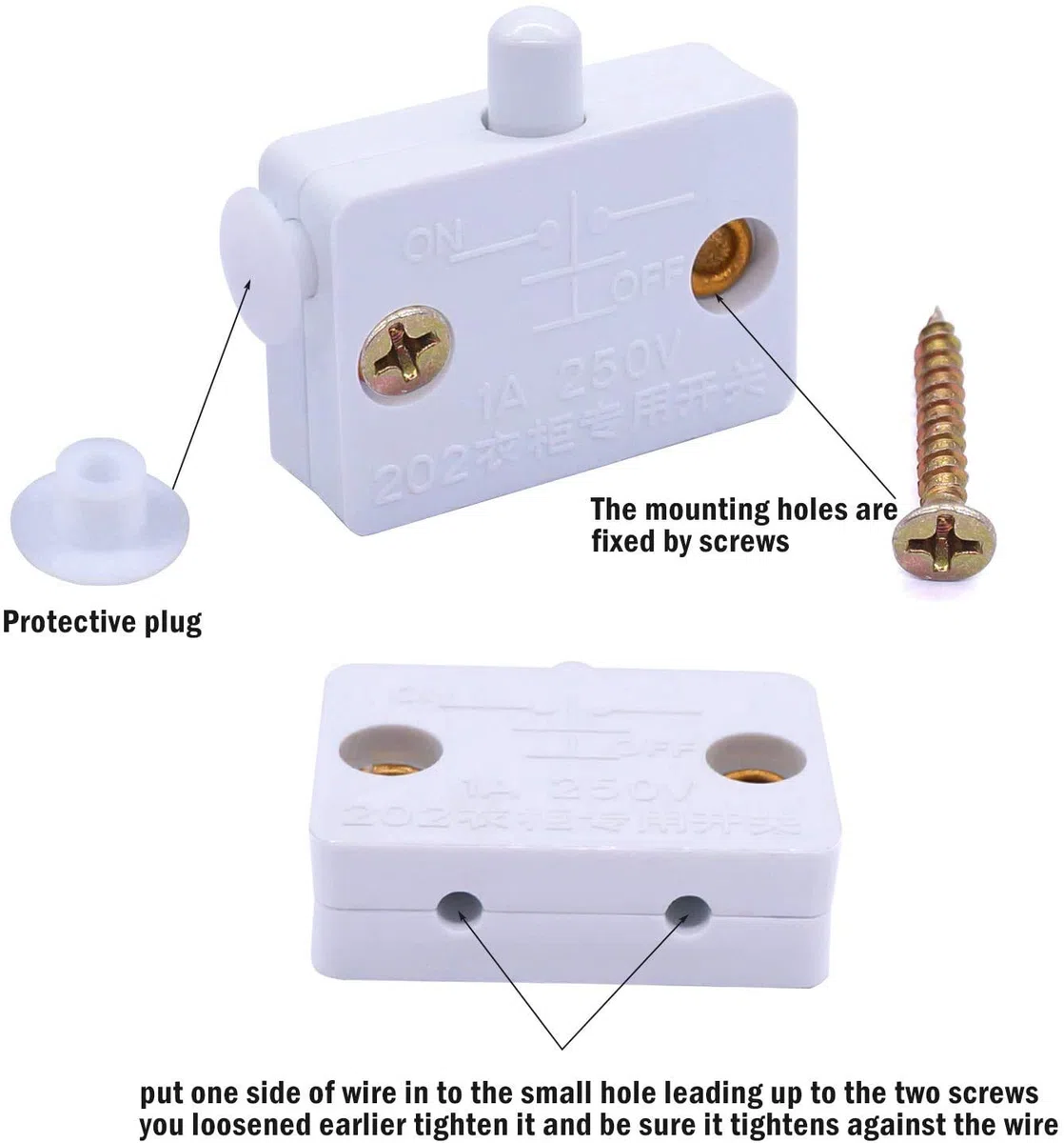 RUNCCI-YUN 8 Pezzi Interruttore Armadio per Porte Luce Push Porta di Contatto 250V 1A per Armadietti Switch (Bianco)