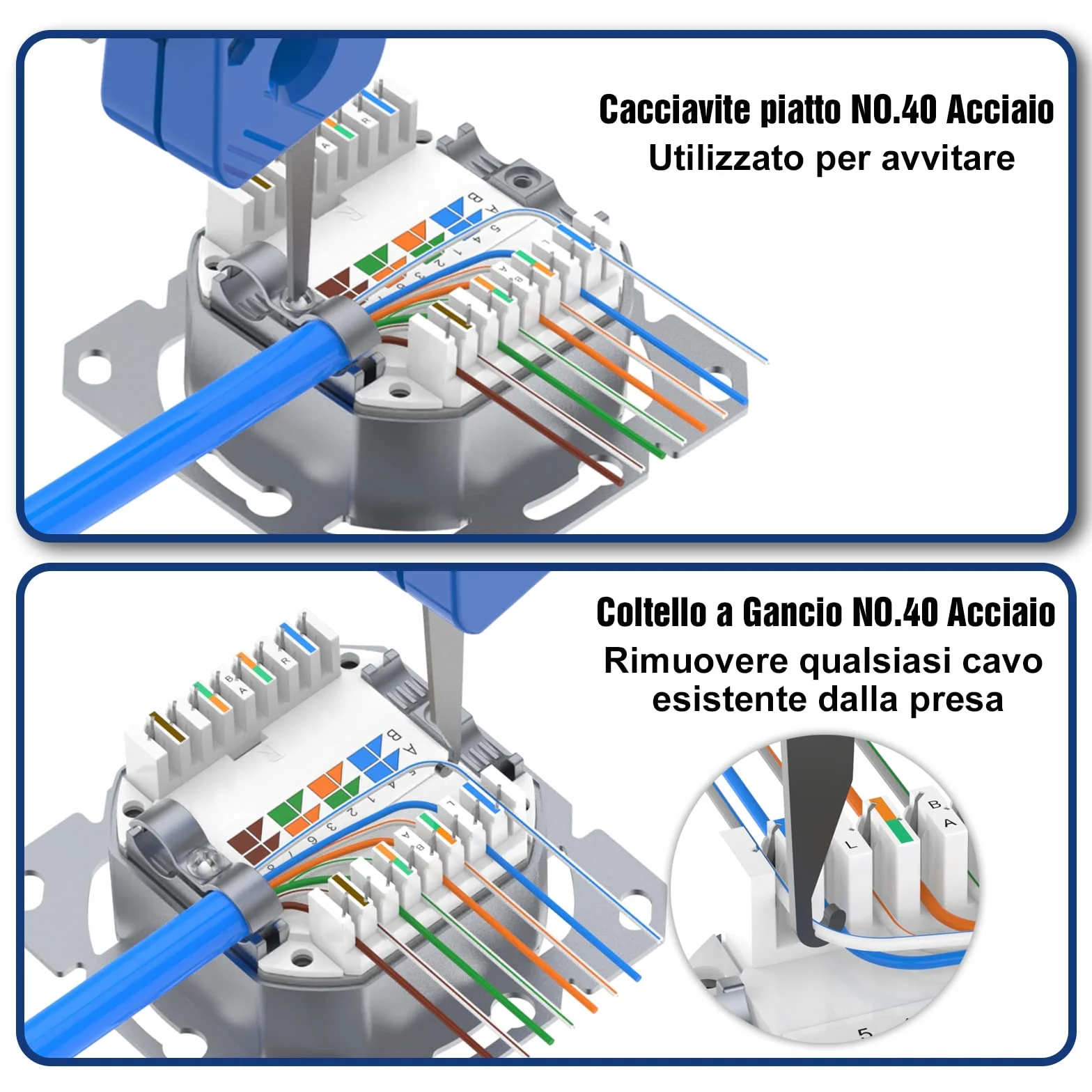 VCELINK Punch Down Attrezzo per Prese di Rete, Pinza Crimpatrice di Impatto con Tagliafili, Blu