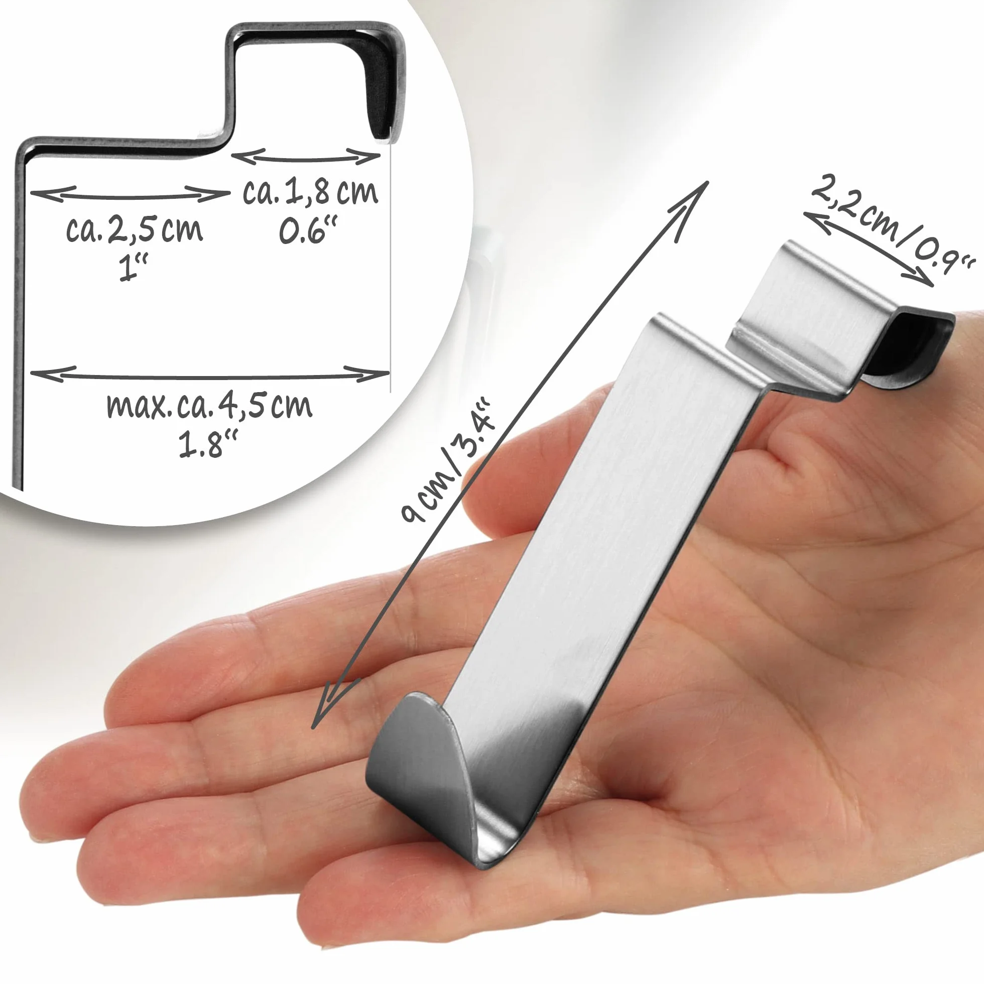 com-four® 4x Ganci per porta in acciaio inossidabile - ganci appendiabiti con protezione in schiuma - ganci appendiabiti per porta dell'armadio - 9 cm (04 pezzi - acciaio inossidabile - schiuma)