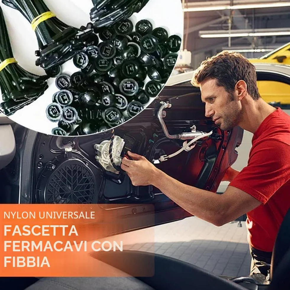 Fibbia universale per fascette stringicavo in nylon, resistente, autobloccante, con perno e bottone, nuova fibbia multifunzionale per fascette stringicavo, nere resistenti ai ragg (200 Pcs)