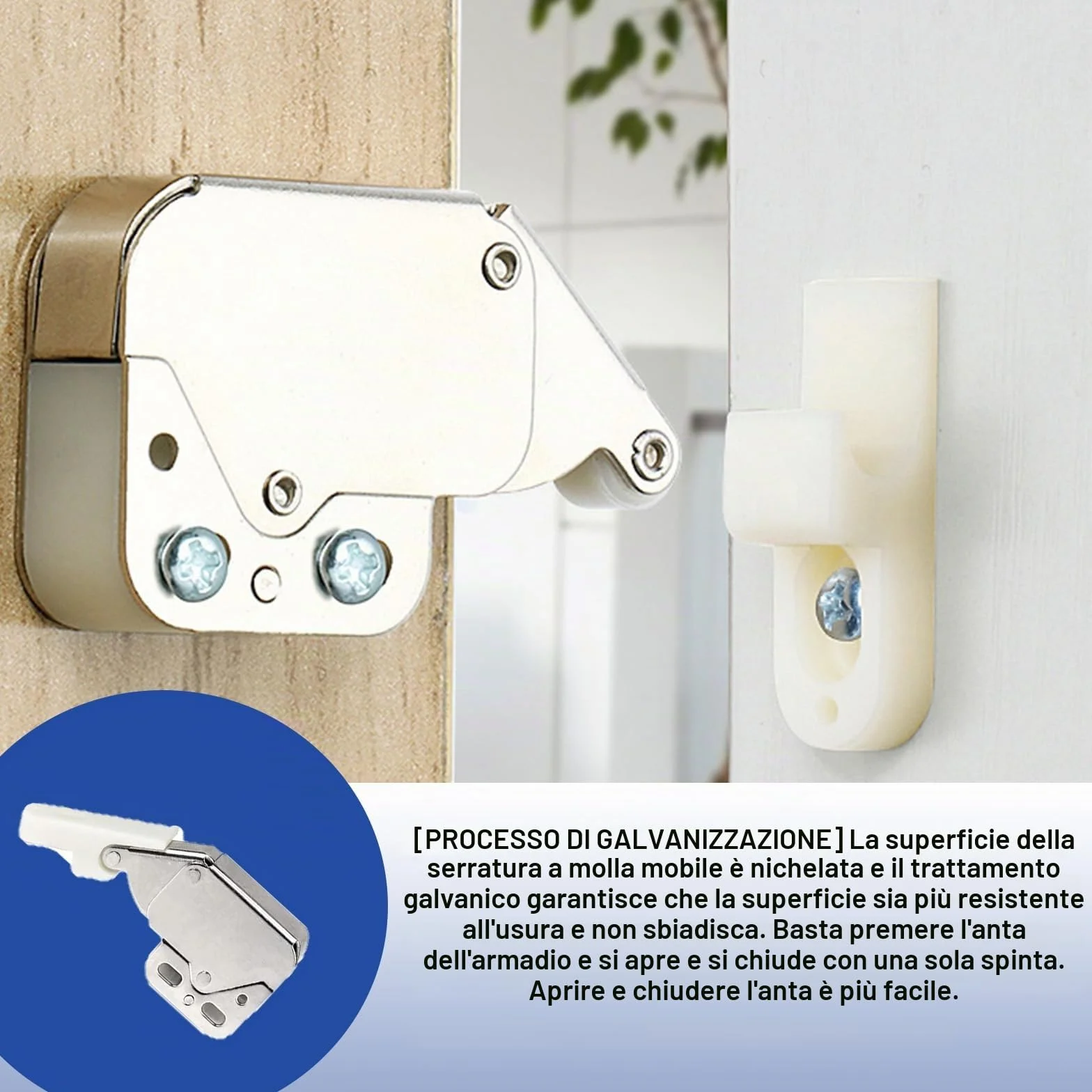 5 Pezzi mini chiusura porta,ferma porta push pull per ante,mini fermo a molla chiusura dell'armadio,chiusura dell'anta dell'armadio a molla,Scrocco a Molla Per Armadi,calamite per mobili chiusura