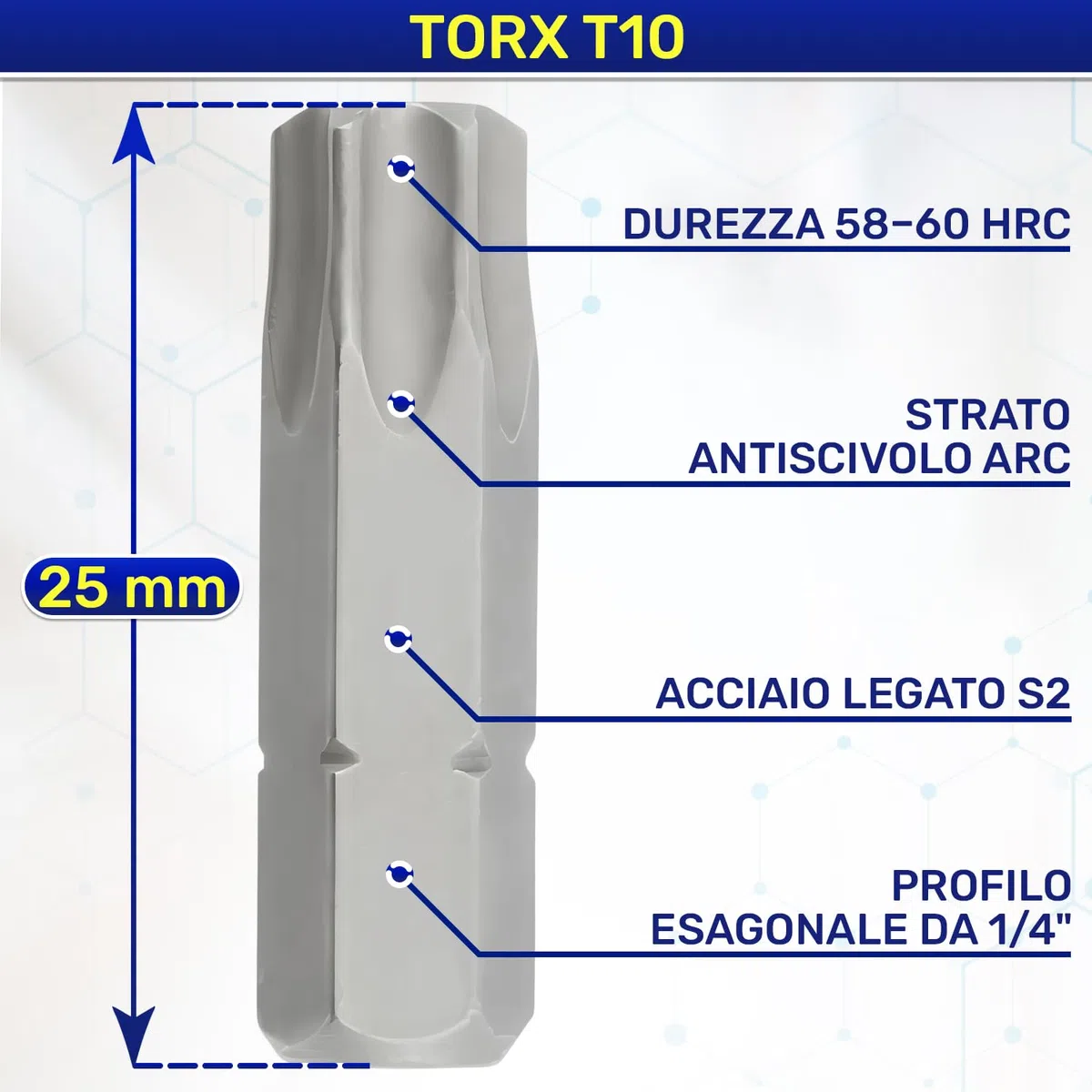 20 Pezzi Inserti per Avvitatore Professionali T10 x 25 mm - Torx Set con Gambo Esagonale 1/4" - Set Punte Avvitatore Realizzato in Acciaio Legato S2 - MONTERAL