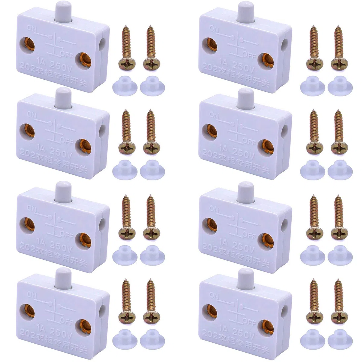 RUNCCI-YUN 8 Pezzi Interruttore Armadio per Porte Luce Push Porta di Contatto 250V 1A per Armadietti Switch (Bianco)