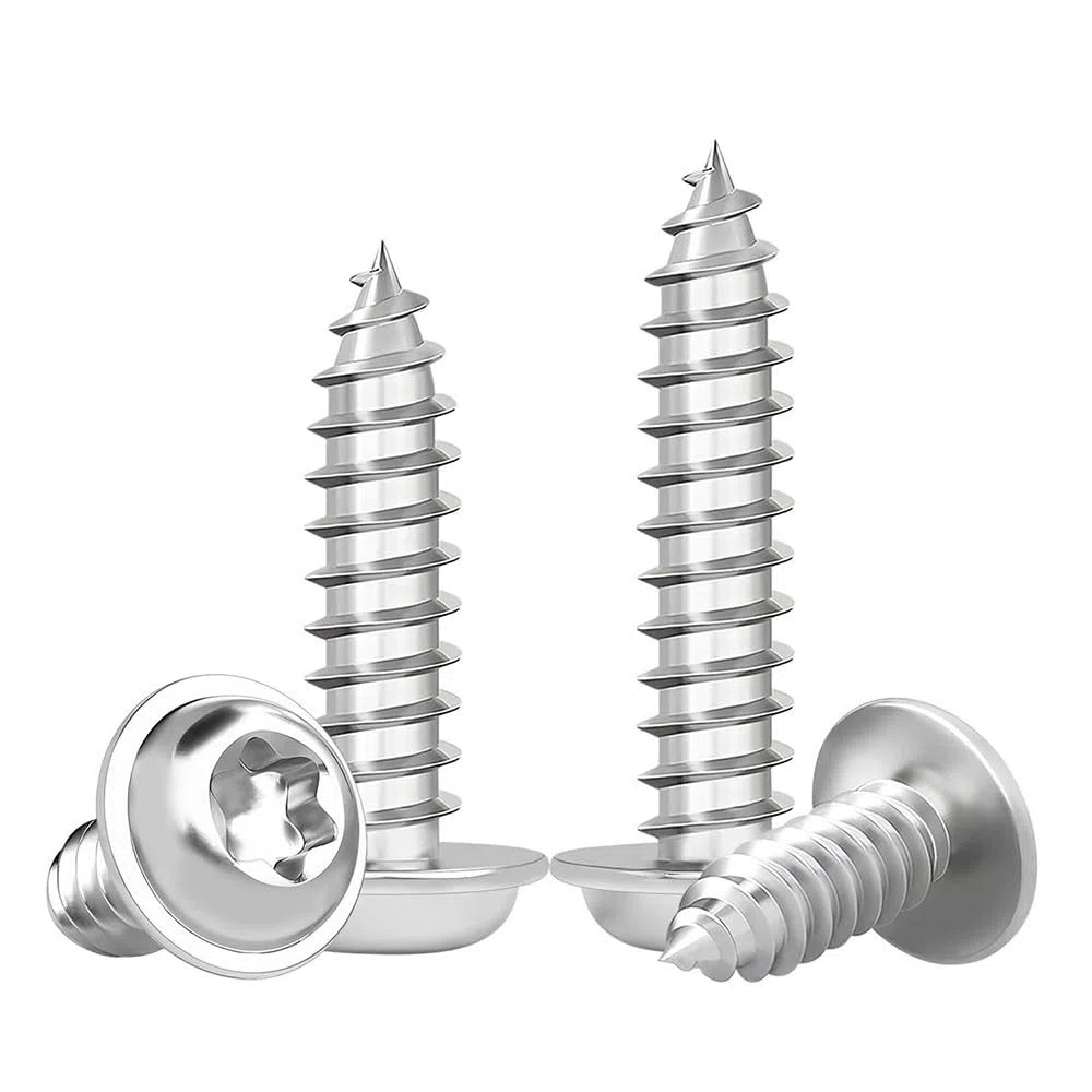 Torx Viti Autofilettanti - Acciaio Inox A2 V2A Viti per Legno a Testa Bombata con Rondella Filettatura Completa Metrica Argento, M4 x 10mm (20 Pezzi)
