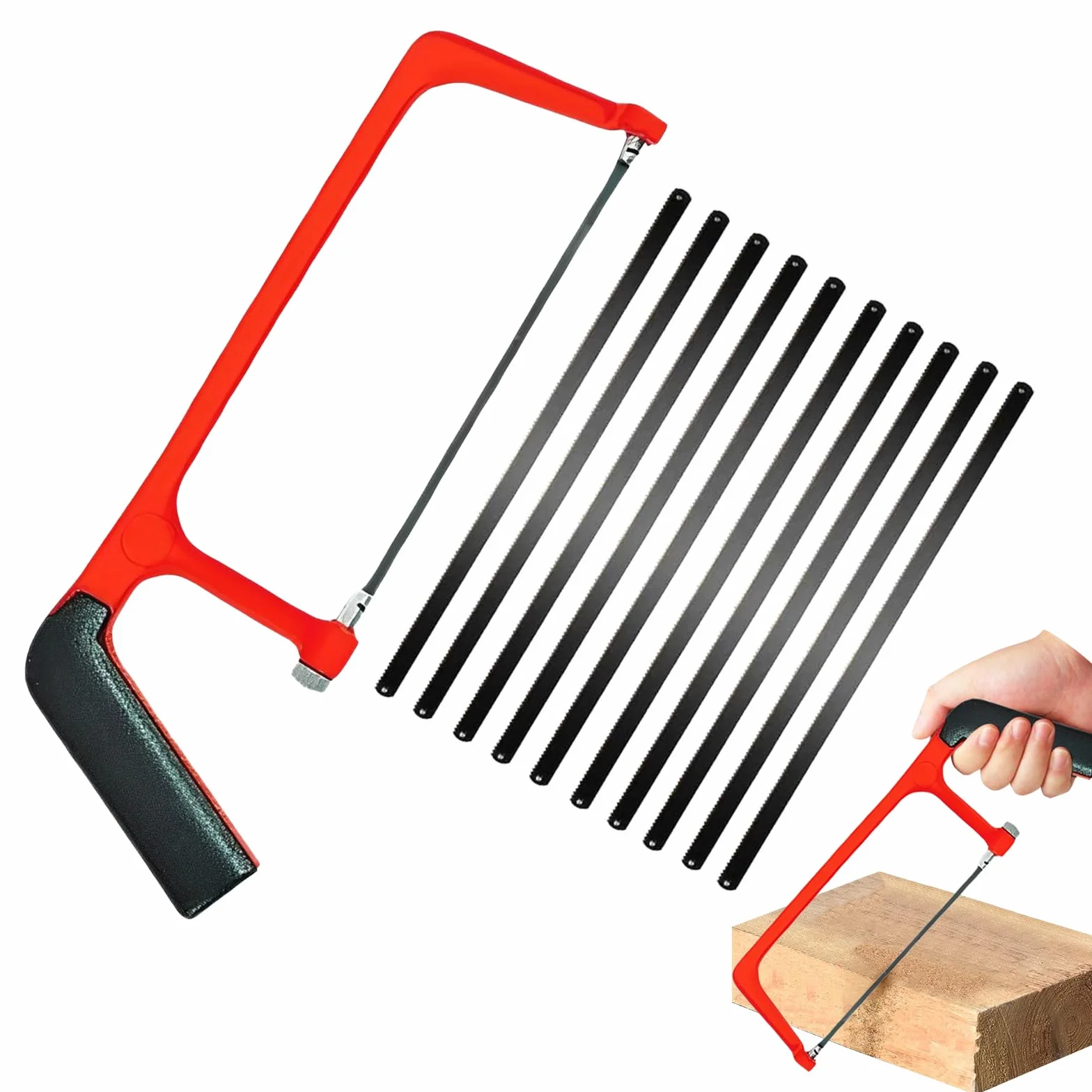 Mini Seghetto Set con 10 Lame Intercambiabili, Mini Sega Manuale Rosso Nero con Angolo Regolabile, Junior Seghetto Professionale per Plastica, Tubi in PVC, Tegole & Taglio del Legno