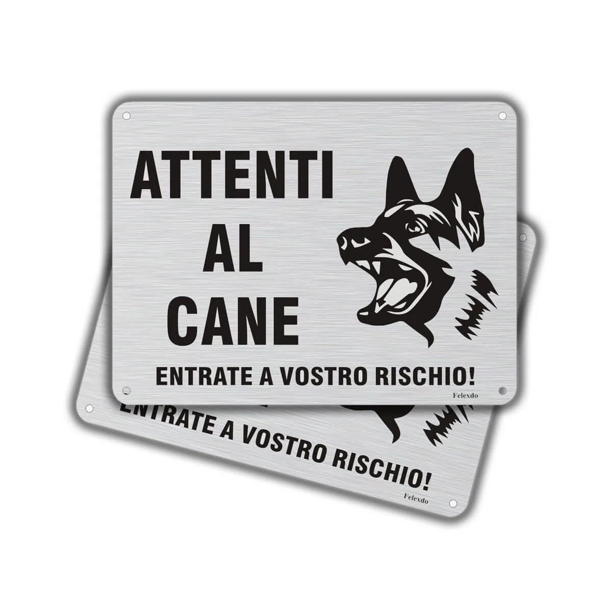 Attenti al Cane Cartello,20x15cm Targhetta Attenti al Cane con Autoadesivo Attenzione al Cane Cartelli in Alluminio Spazzolato Durevole Adatti per Uso Interno o Esterno